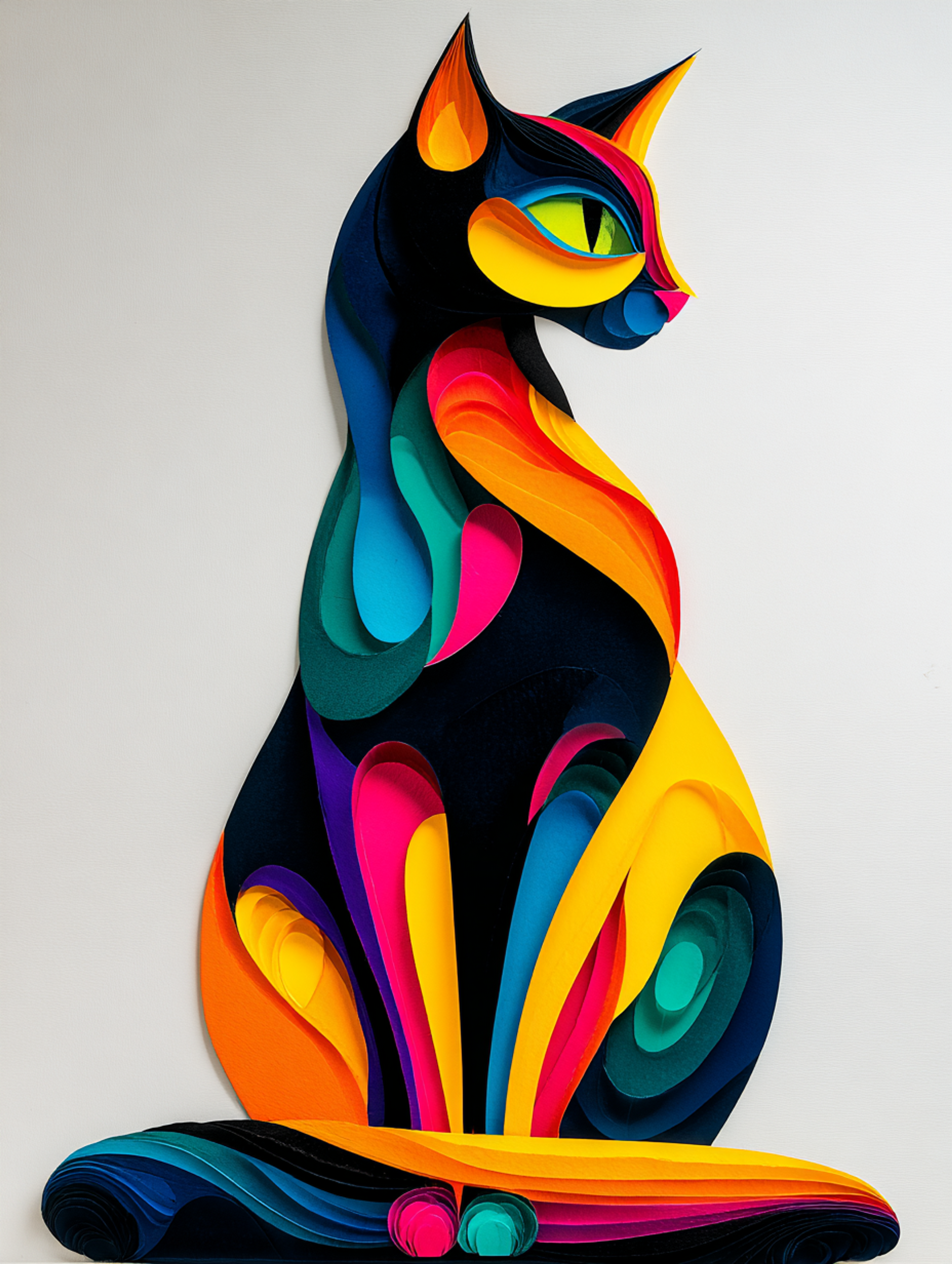 Layered Paper Cut Cat Artwork