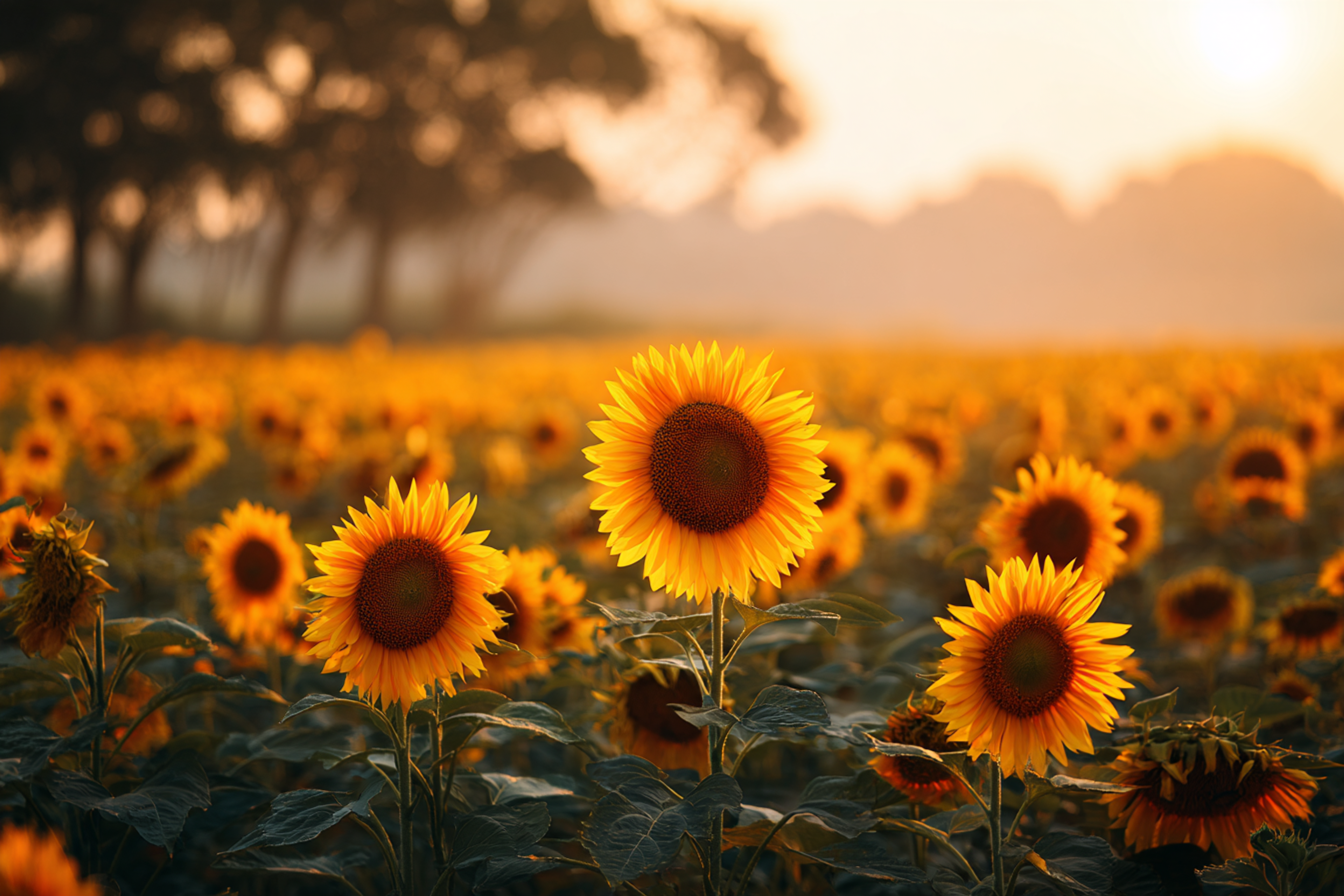 Golden Hour Sunflower Field Photo