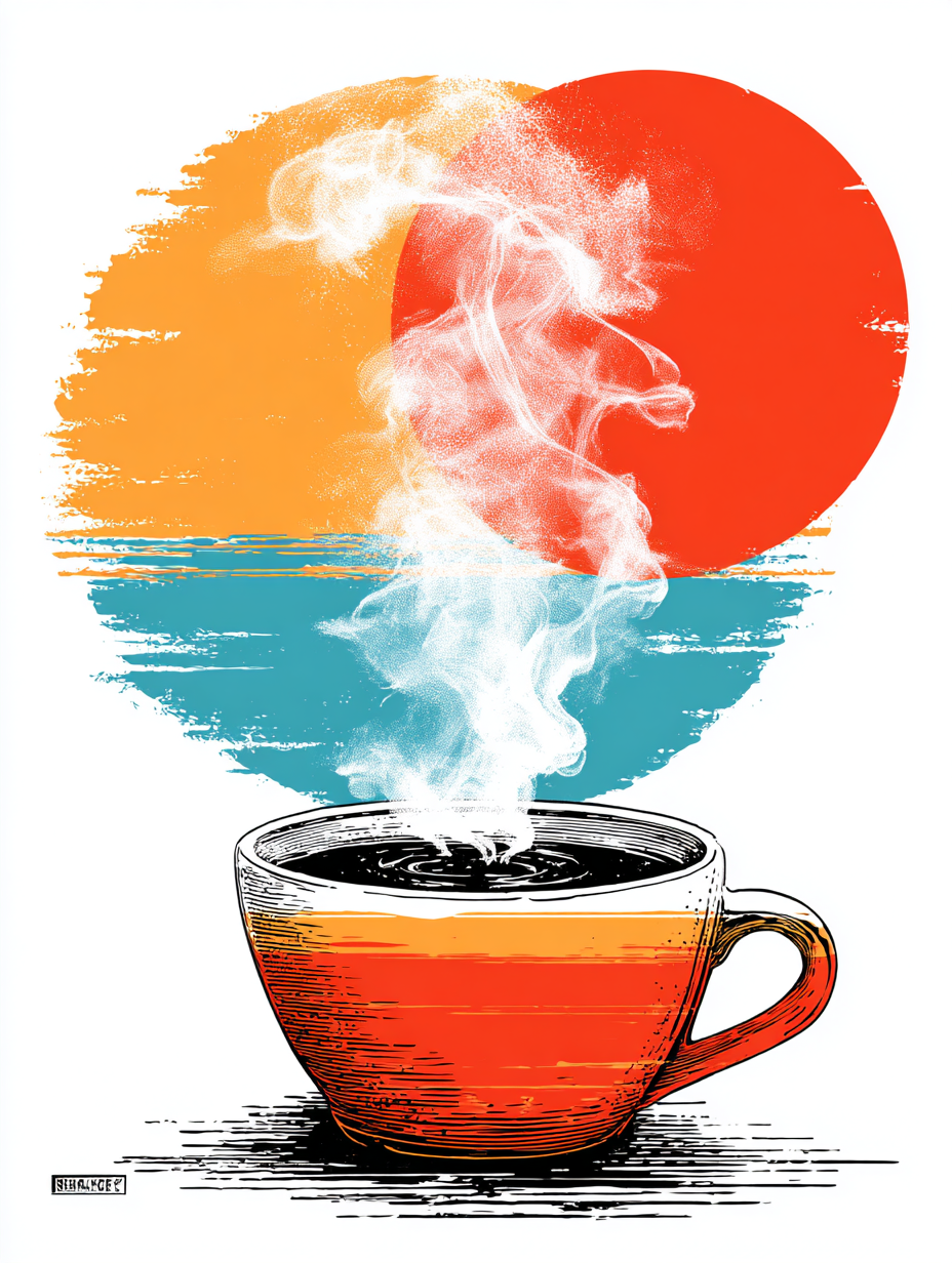Retro Pop Art Steaming Coffee Cup Illustration