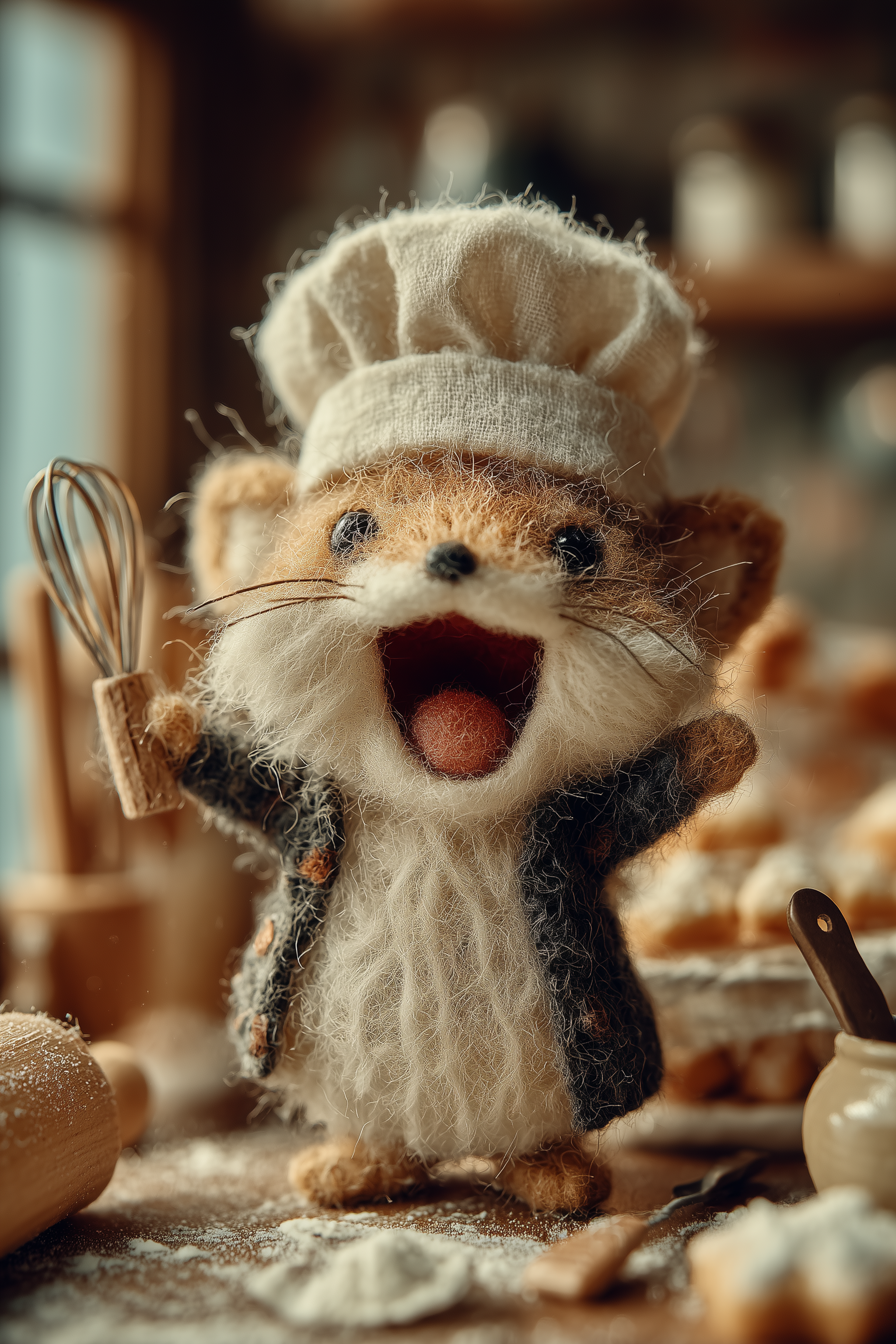 Tiny Wool Baby Fox Baking Scene