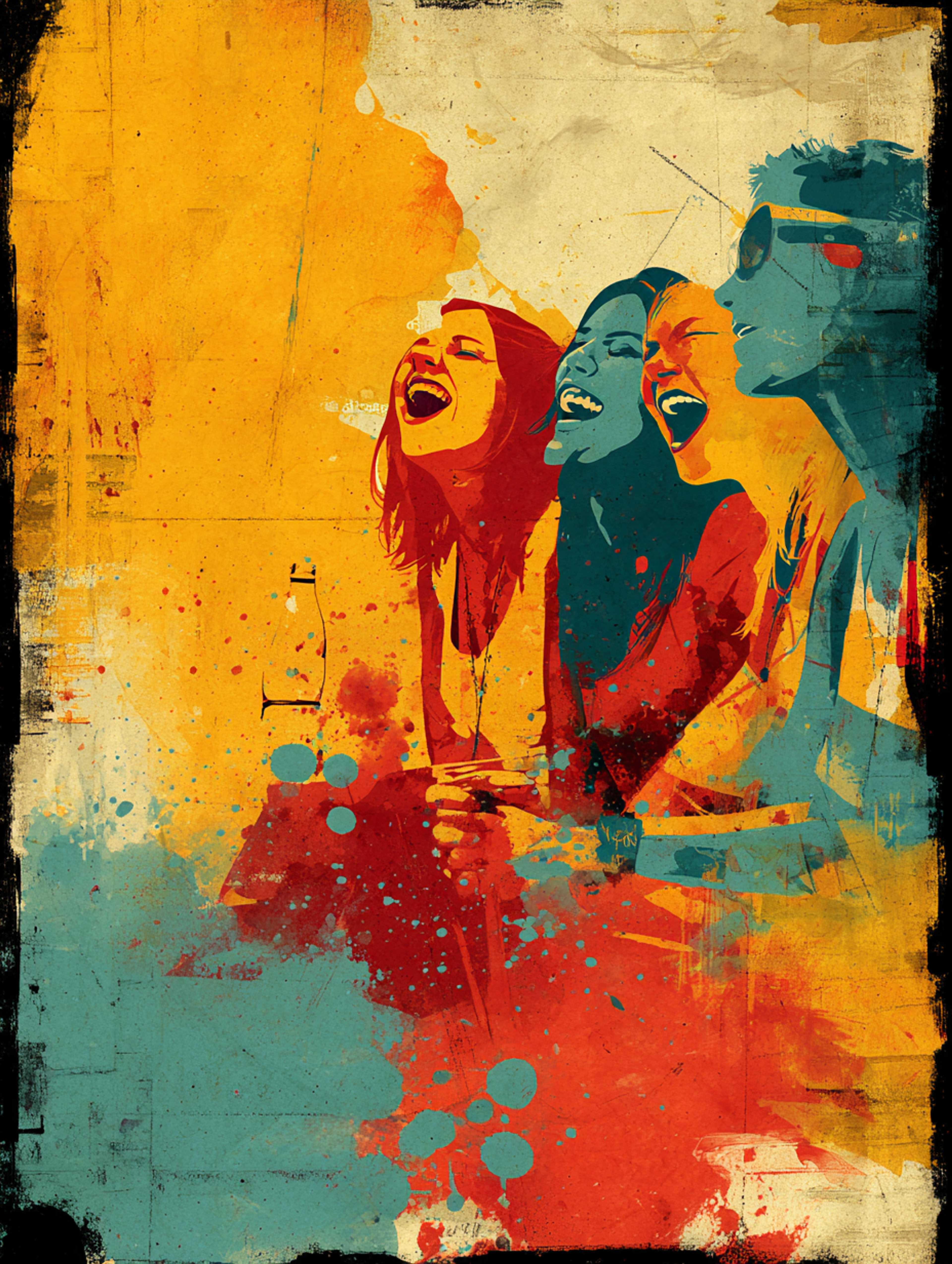 Vivid Abstract Group of Friends Laughing Painting