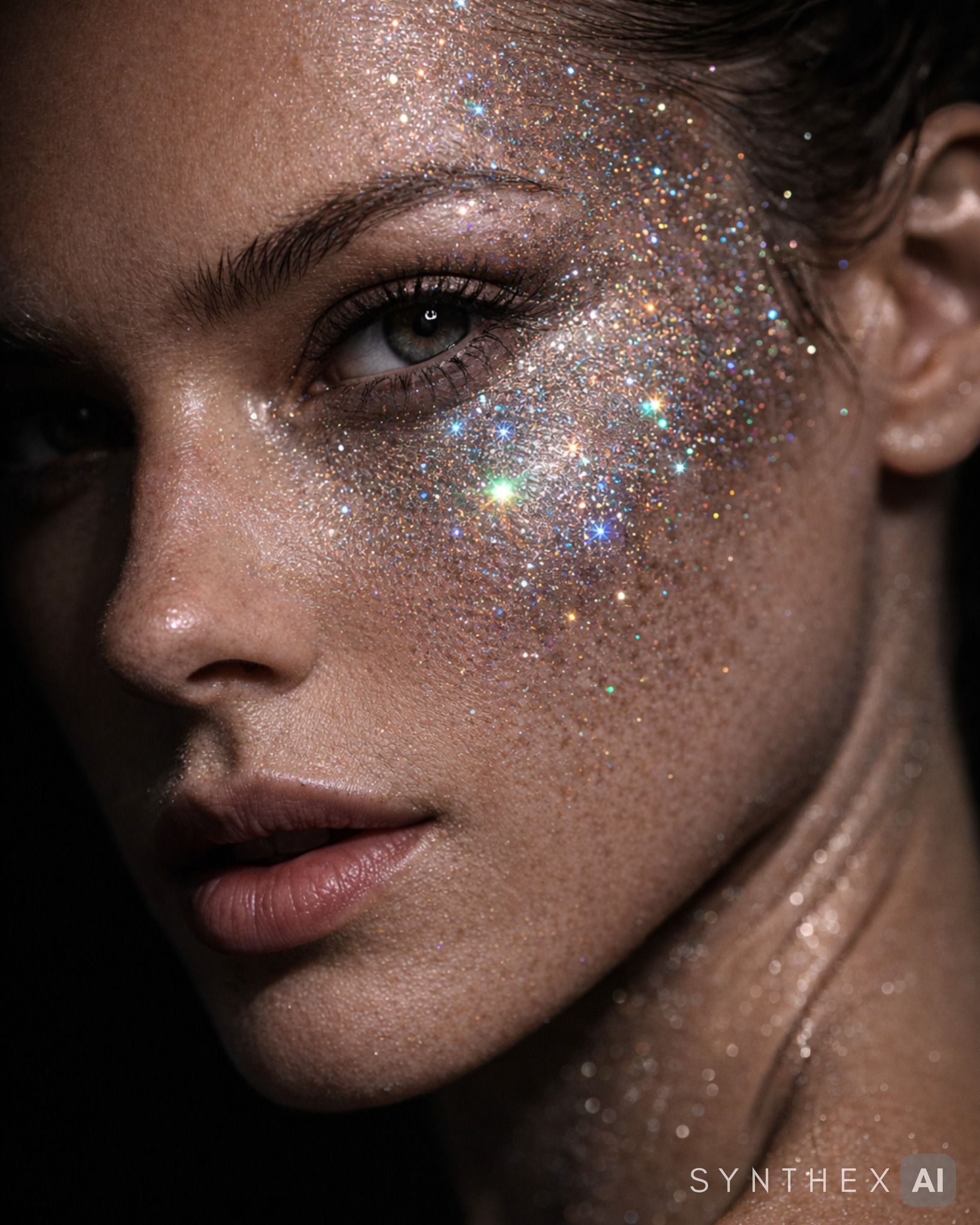 Generate Holographic Glitter Beauty Portraits