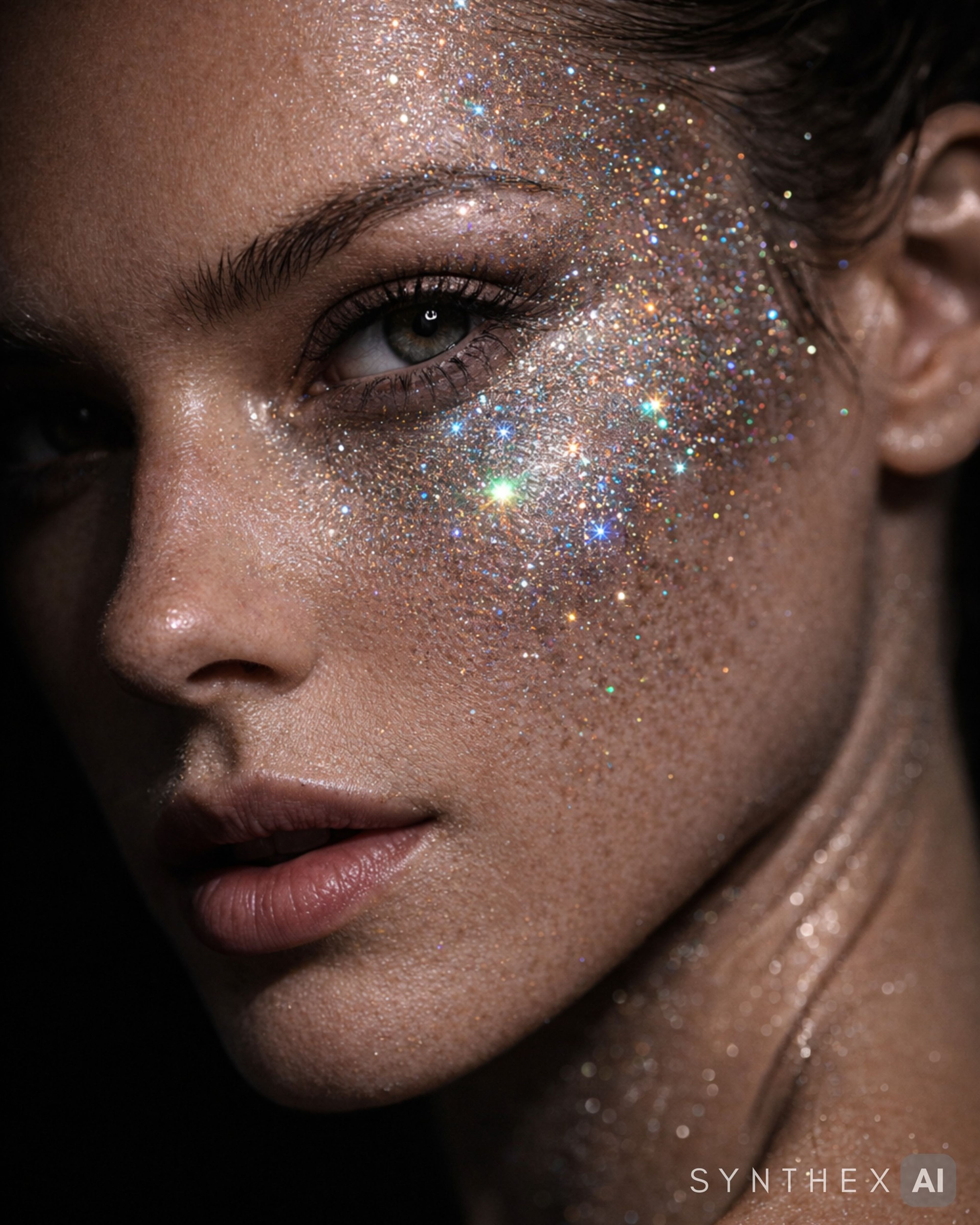 Generate Holographic Glitter Beauty Portraits