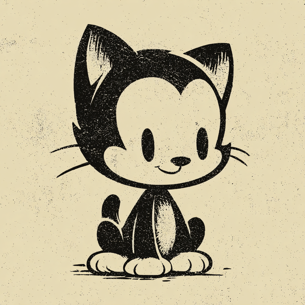 Vintage Cartoon Kitten Mascot Character