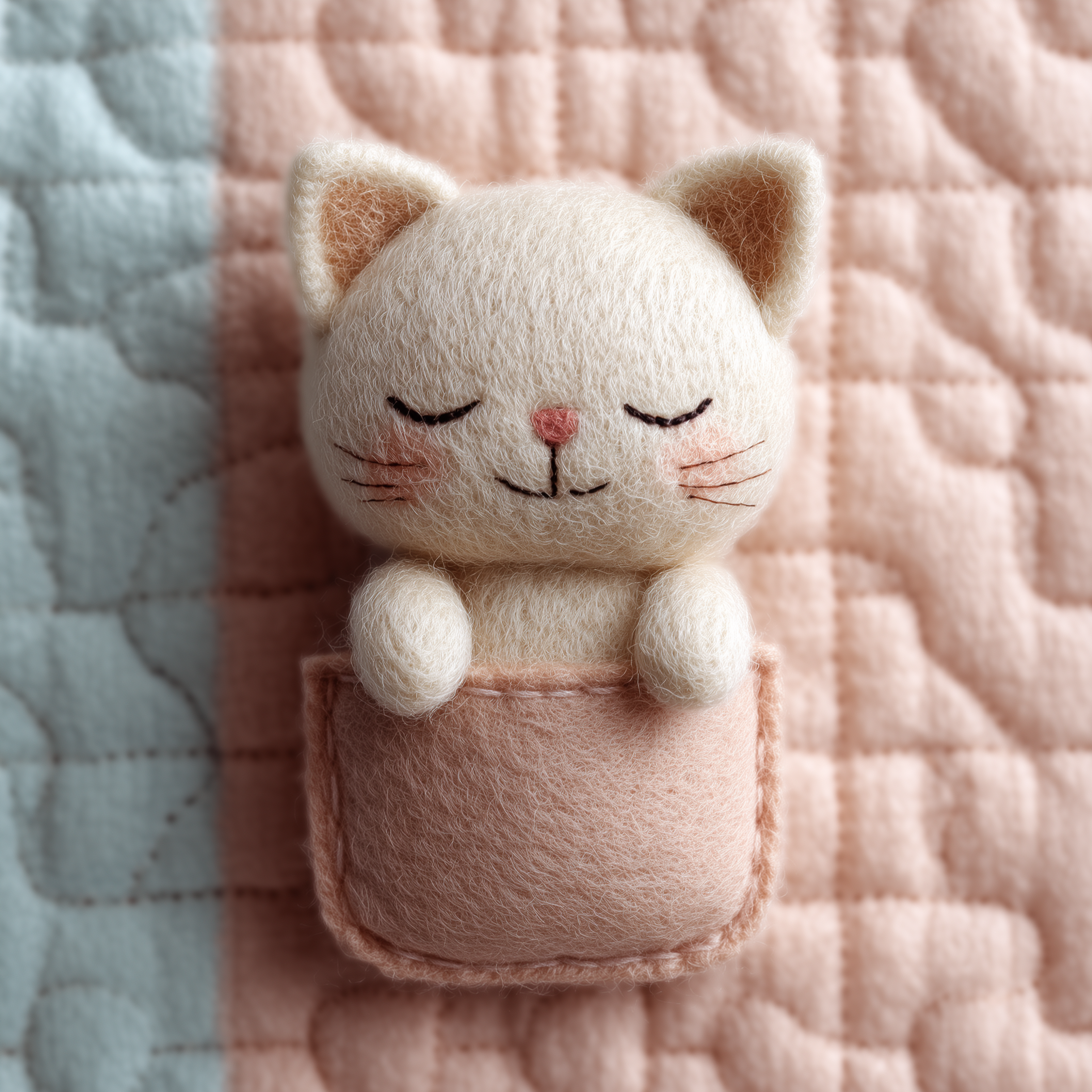 Tiny Sleeping Plush Cat Felt Pocket