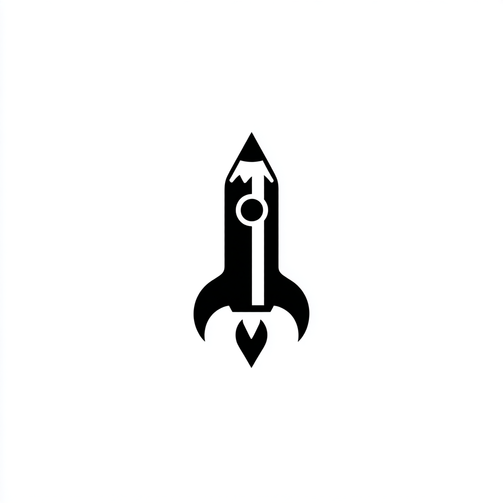 Negative Space Pencil and Rocket Ship Logo