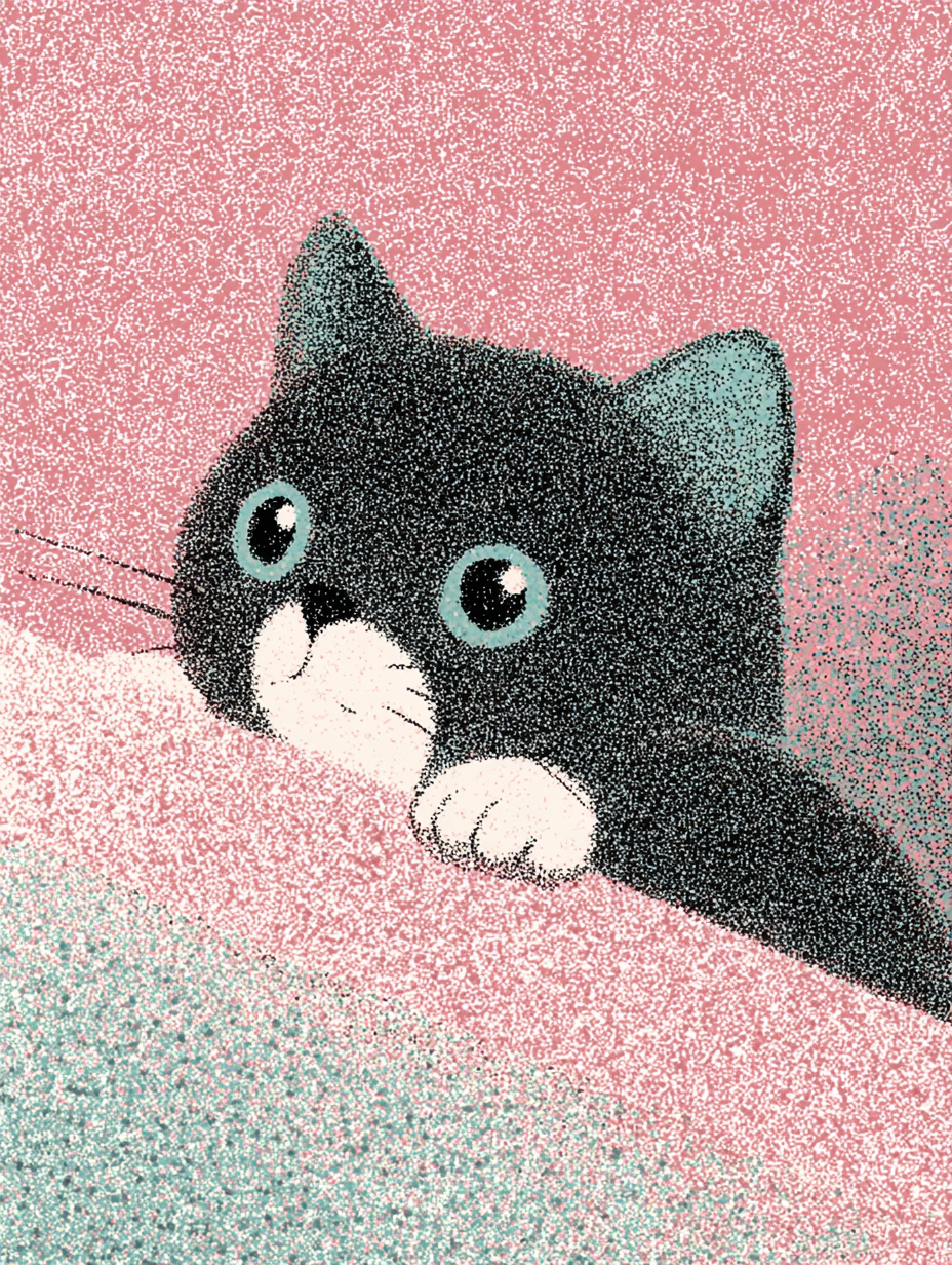 Grainy Retro Cat Illustration Alternate