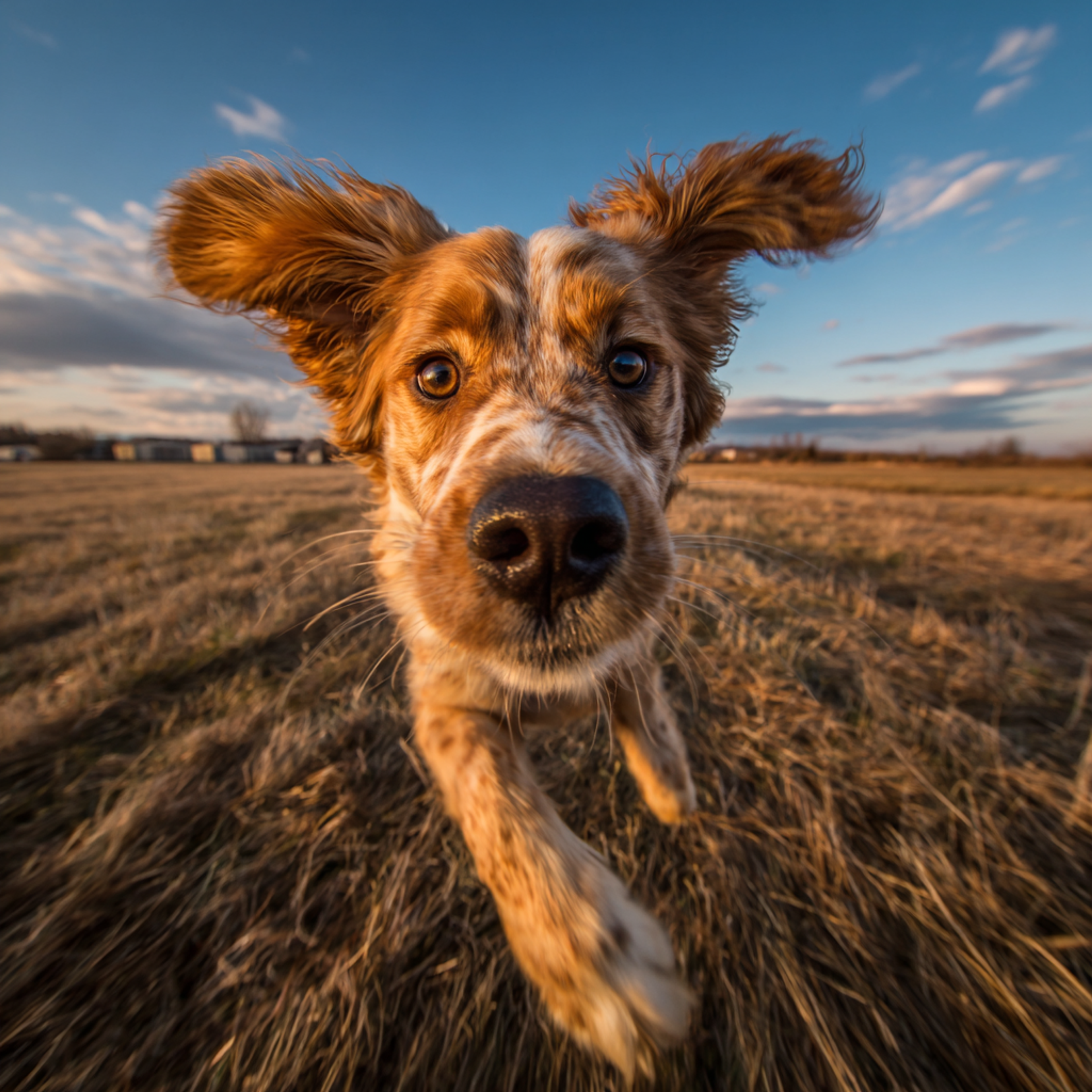 Wide Angle Running Dog Action Photo