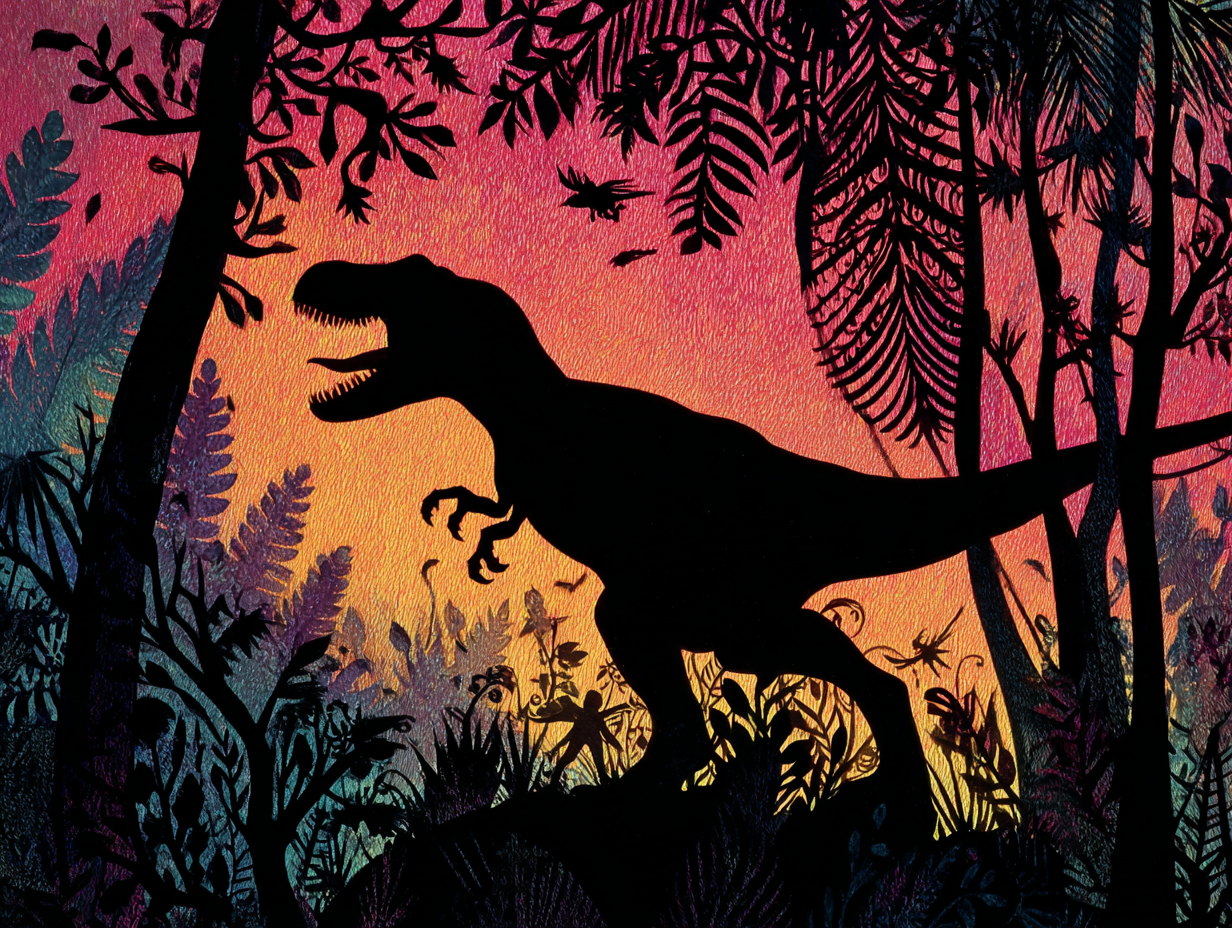 Silhouette Tyrannosaurus Rex Roaring in Jungle Illustration