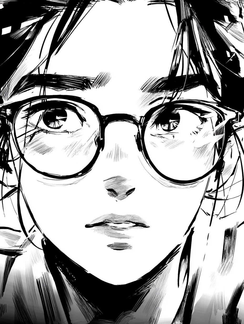 High-Contrast Manga Glasses Illustration