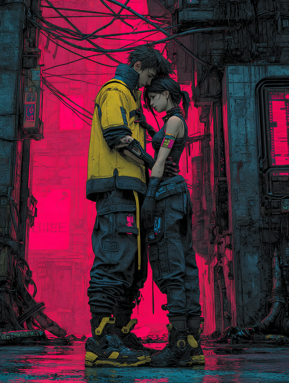 Gritty Cyberpunk Couple Dancing Scene
