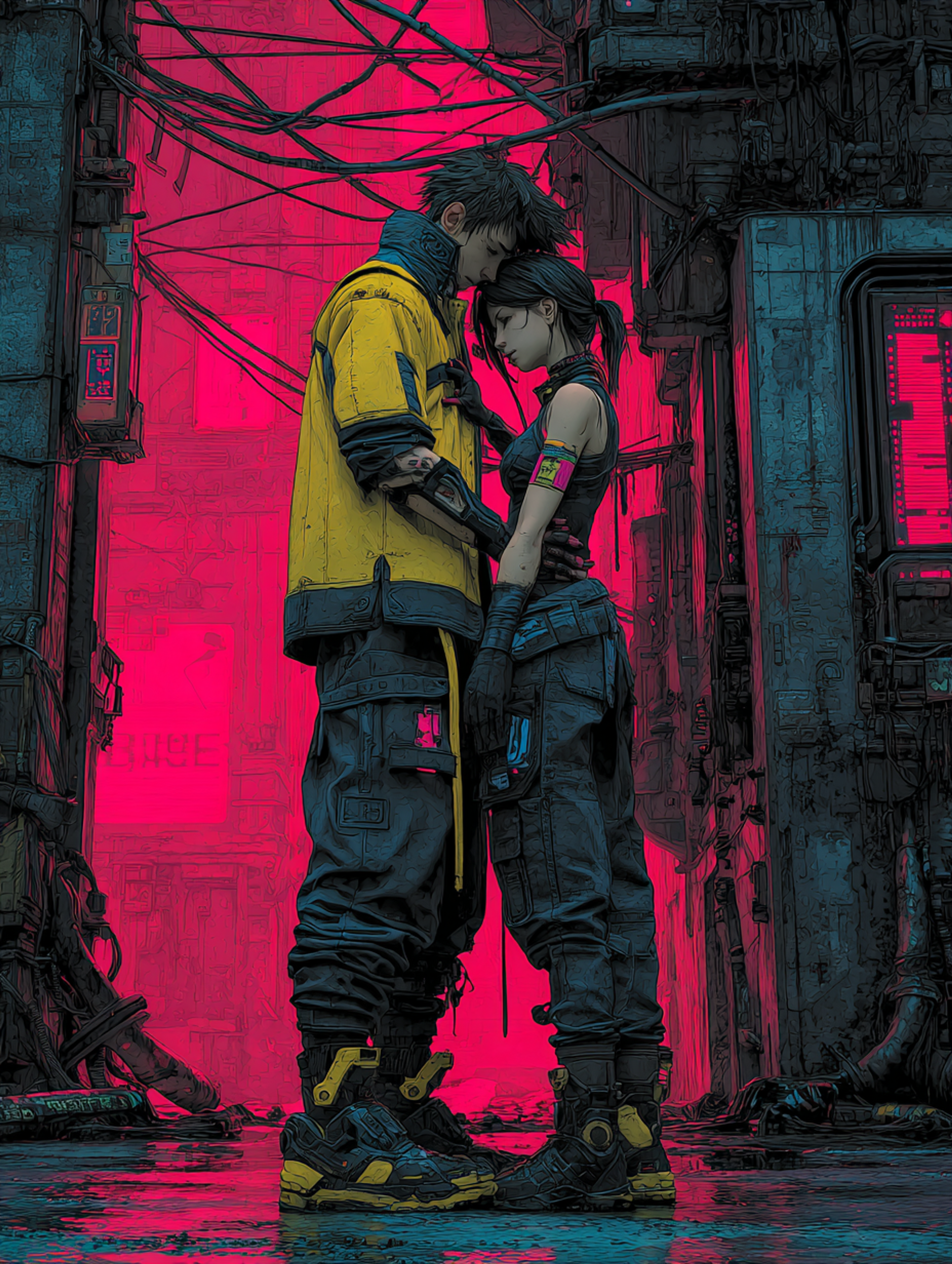 Gritty Cyberpunk Couple Dancing Scene