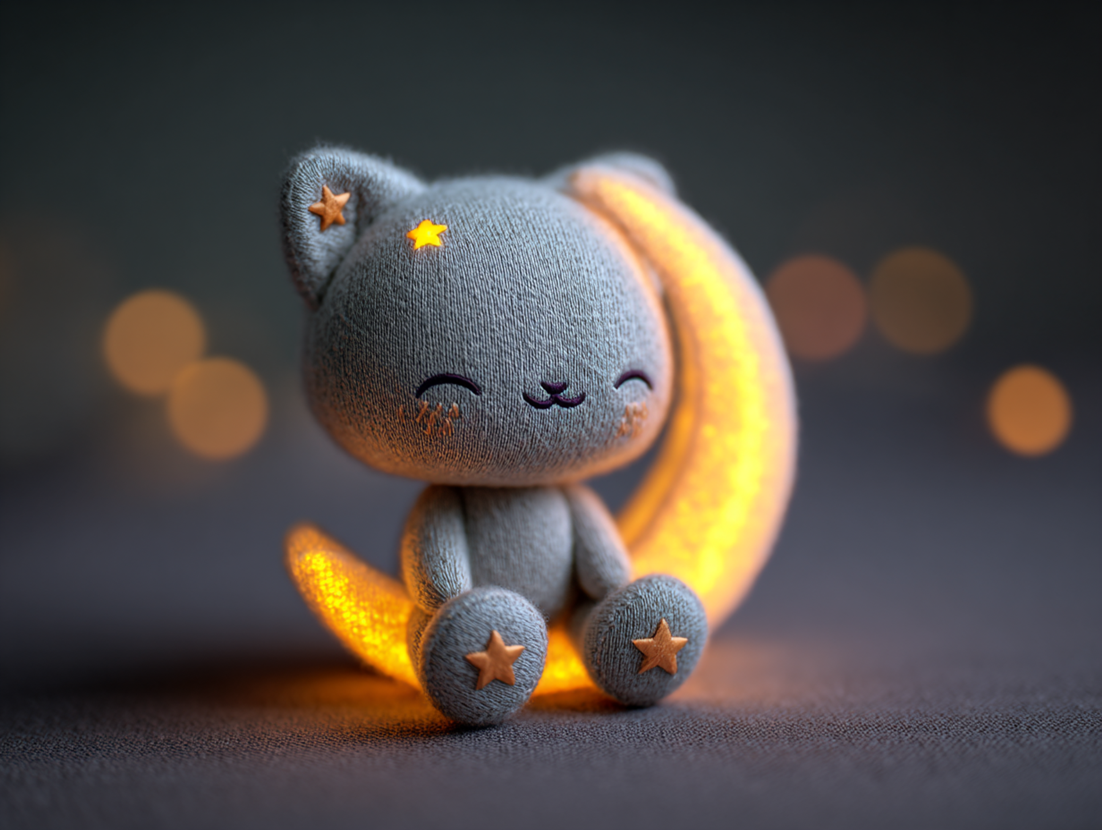 Sleepy Chibi Kitten Crescent Moon Plush Second