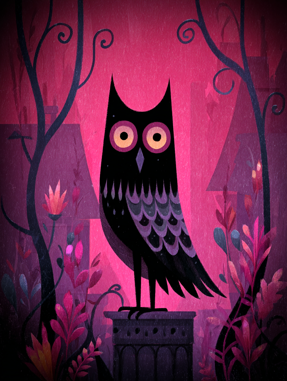 Gothic Flat Owl Illustration