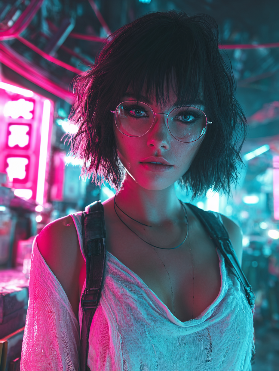 Cinematic Cyberpunk Woman with Glasses Portrait