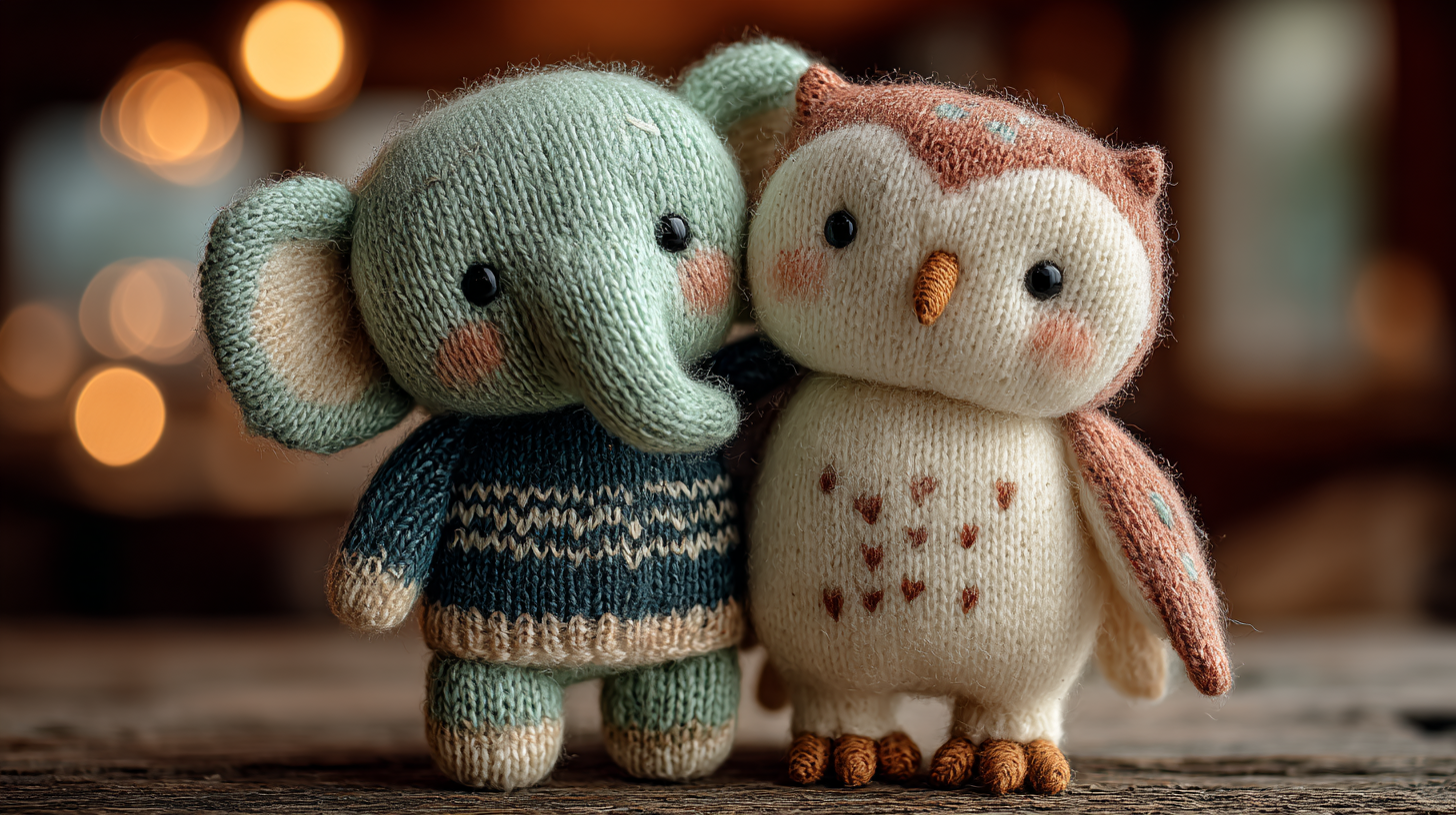 Plush Elephant and Owl Friendship Photo