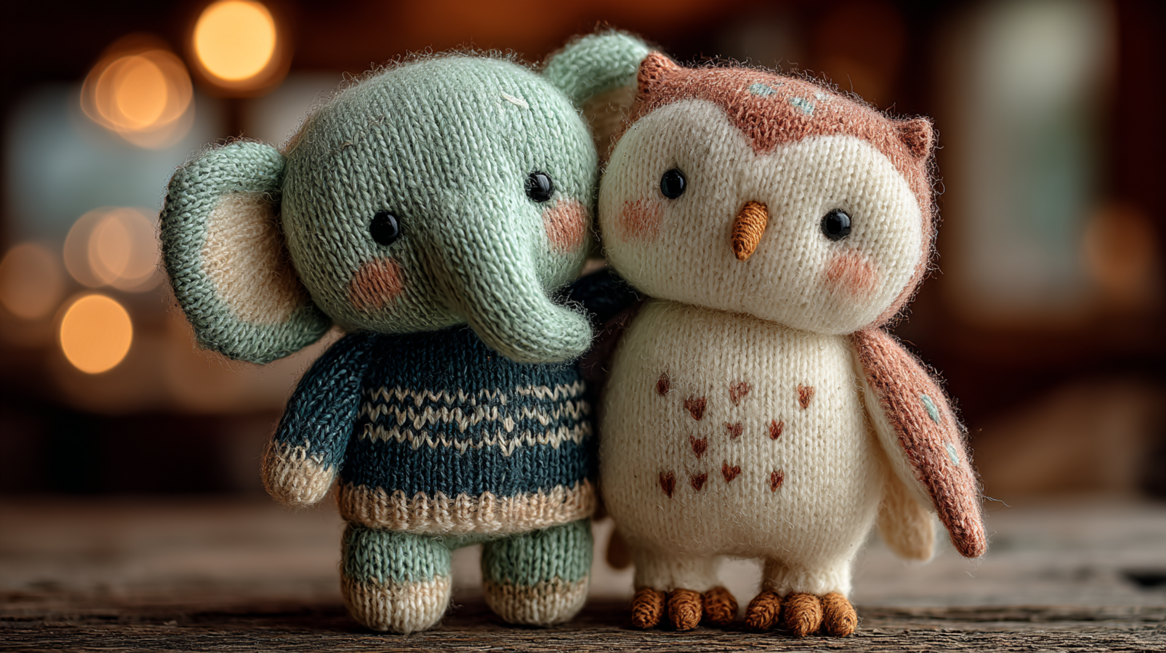 Plush Elephant and Owl Friendship Photo