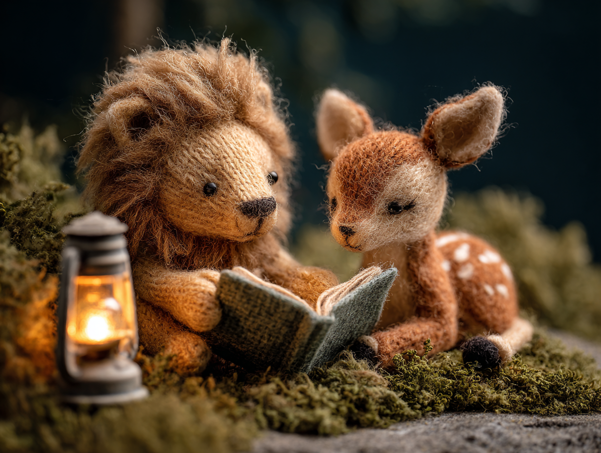 Heartwarming Diorama Lion Reading Tiny Photo