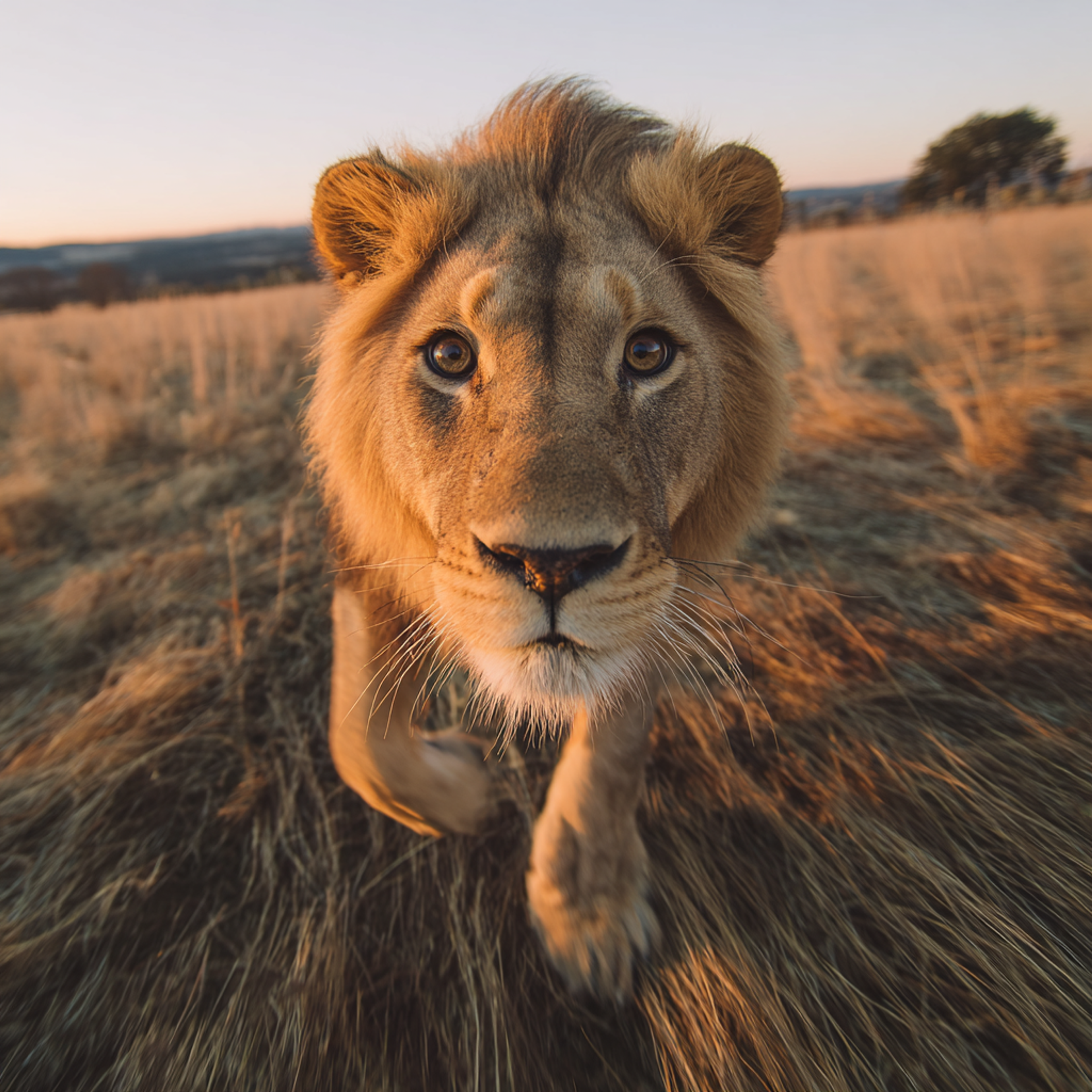 Wide Angle Running Lion Action Photo