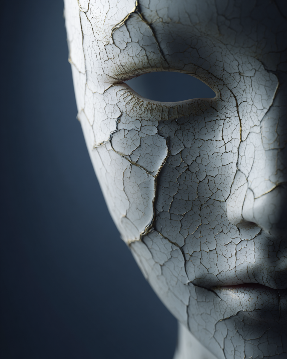 Hyperrealistic Cracked Porcelain Doll Face Macro Portrait
