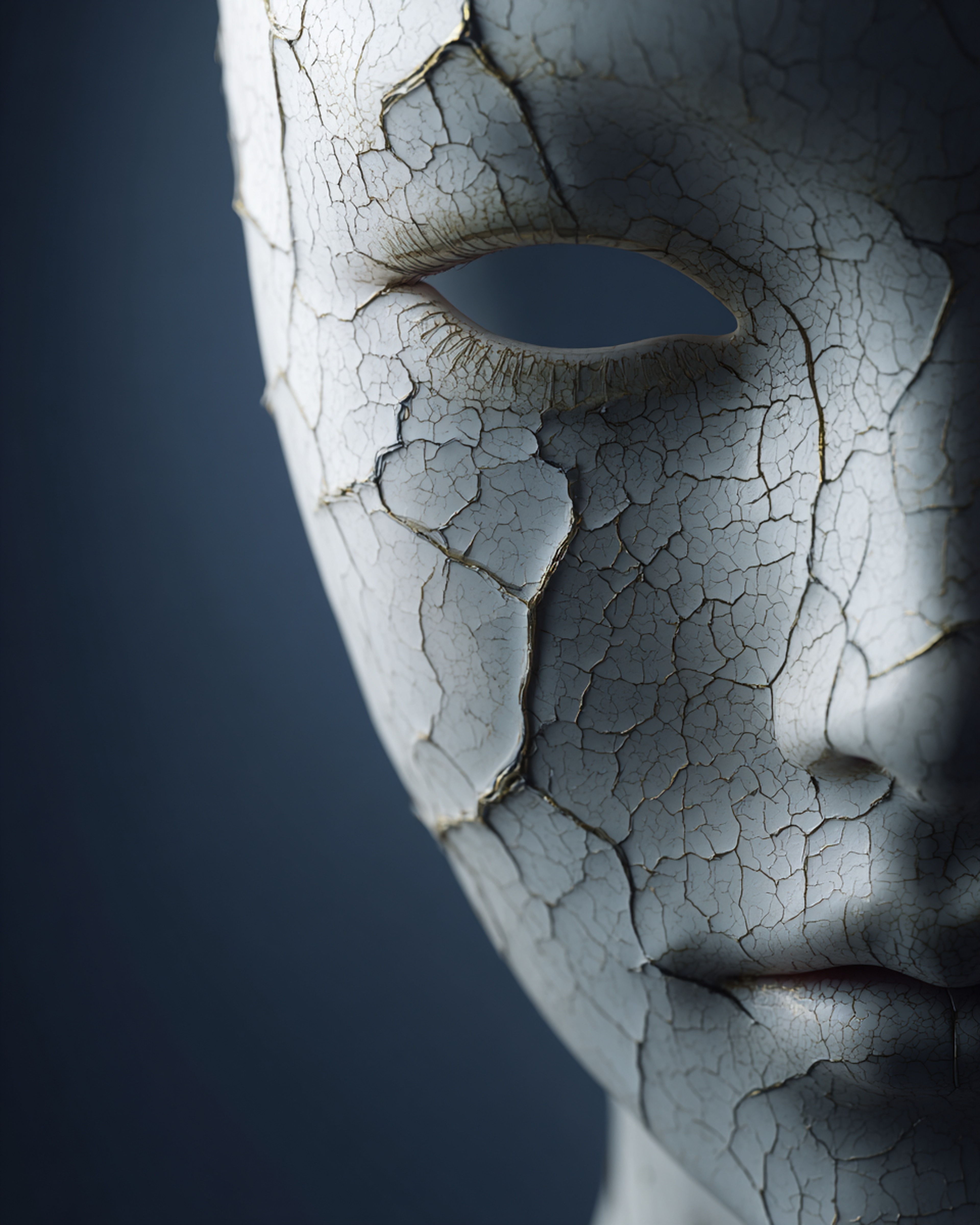Hyperrealistic Cracked Porcelain Doll Face Macro Portrait