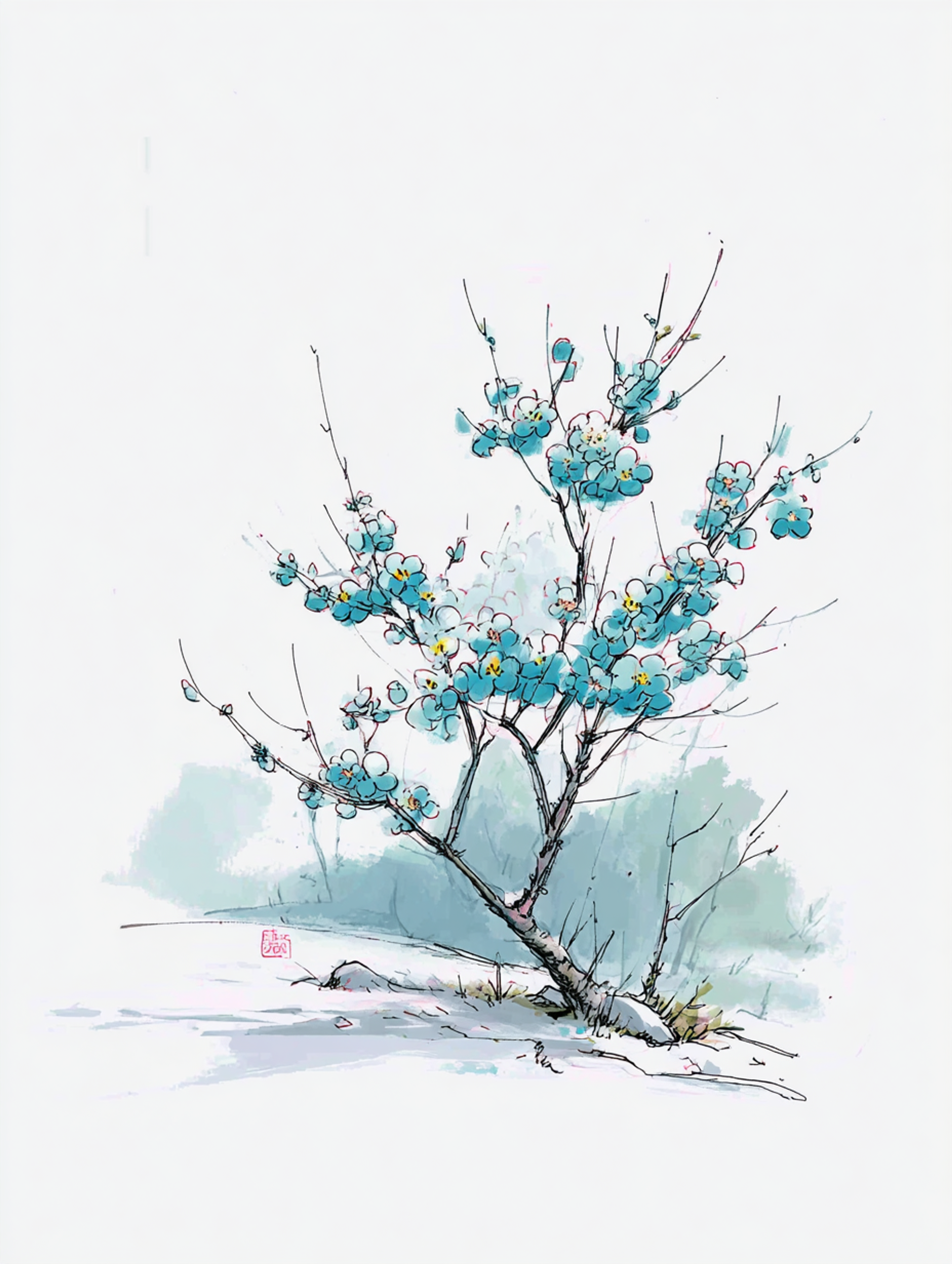 Watercolor and Ink Cherry Tree Sketch