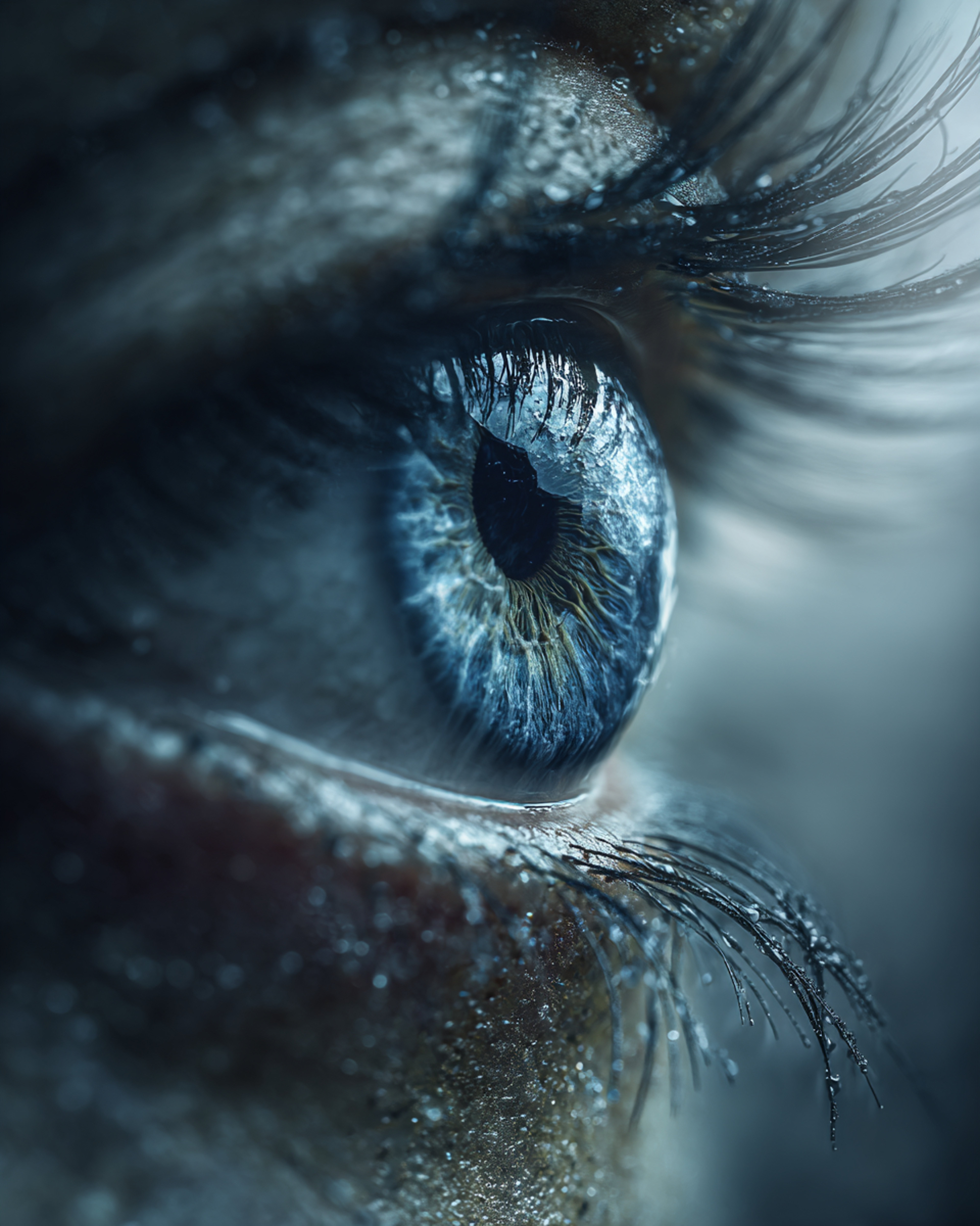Hyperrealistic Blue Human Eye Macro Portrait