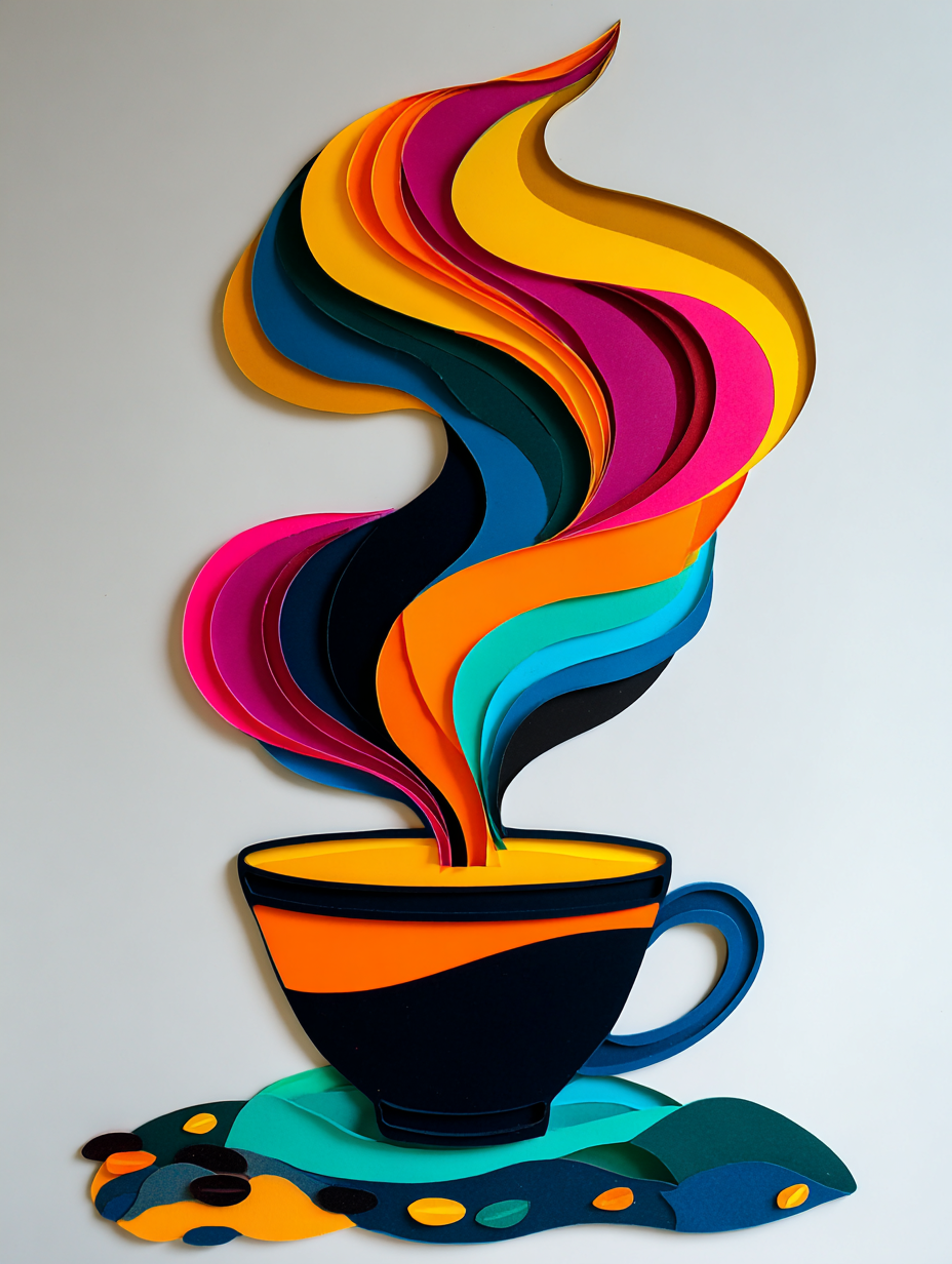 Layered Paper Cut Steaming Coffee Cup Artwork