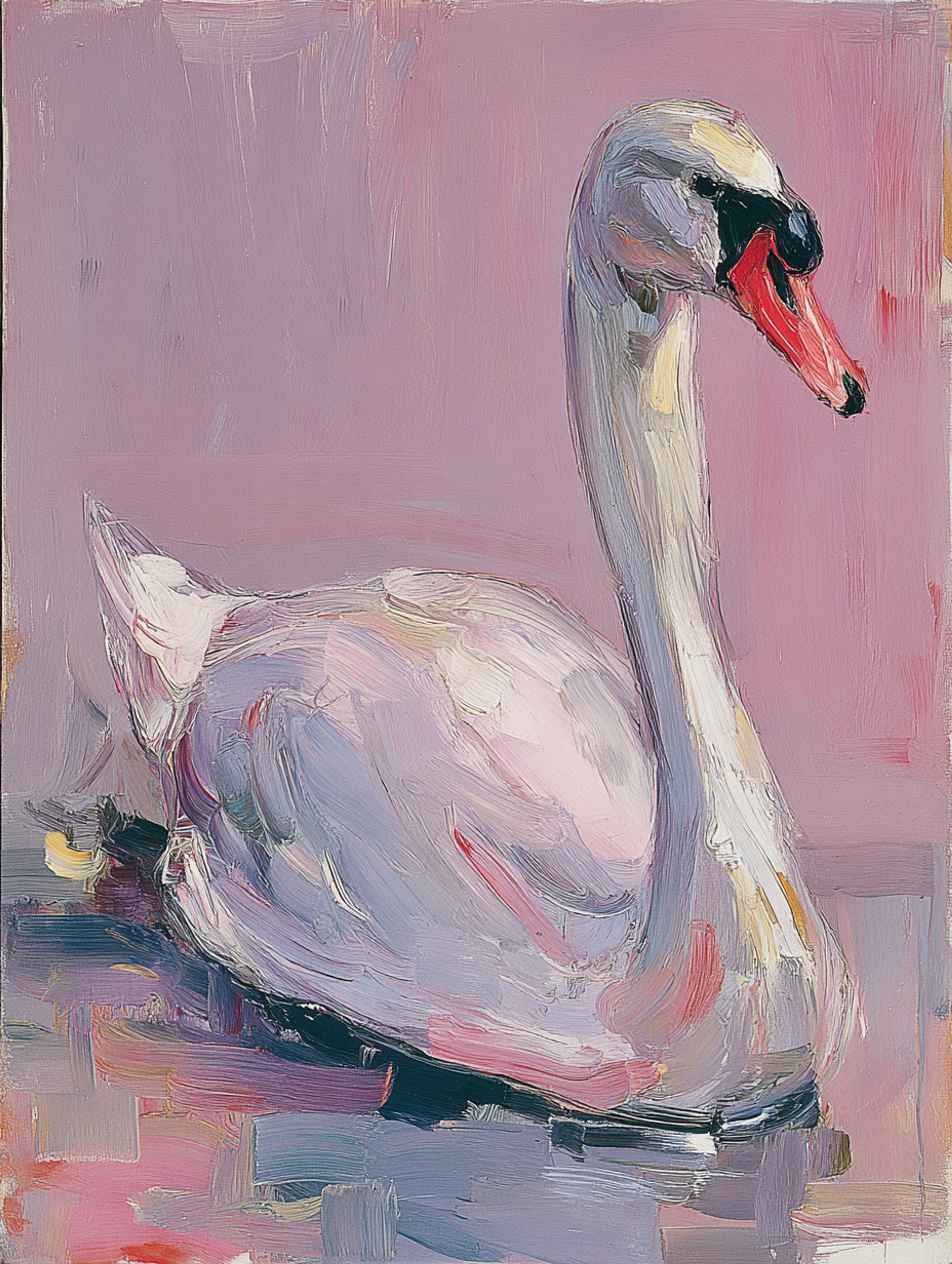 Impressionist Oil Swan Painting