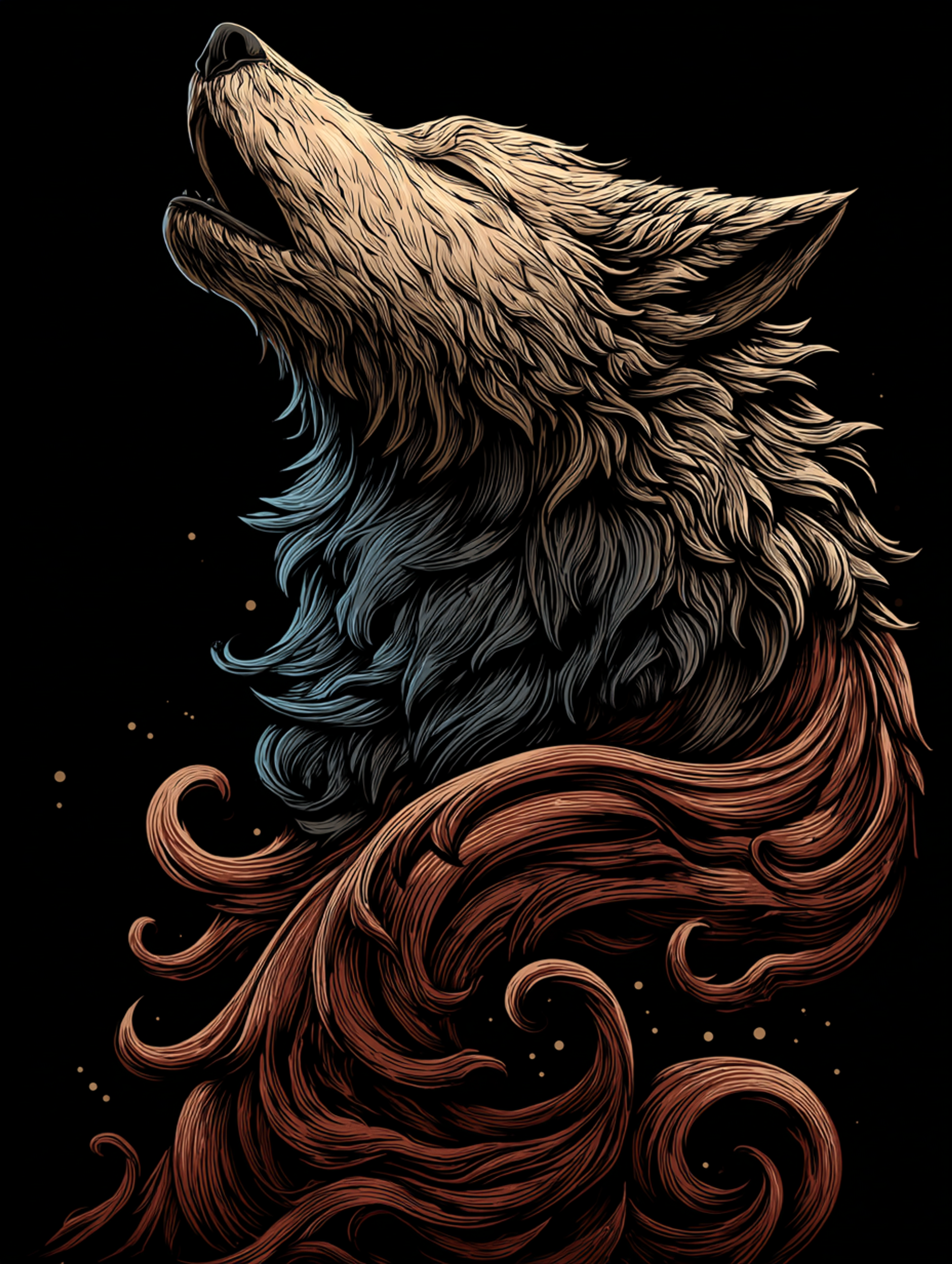 Dark Fantasy Linocut Wolf Illustration