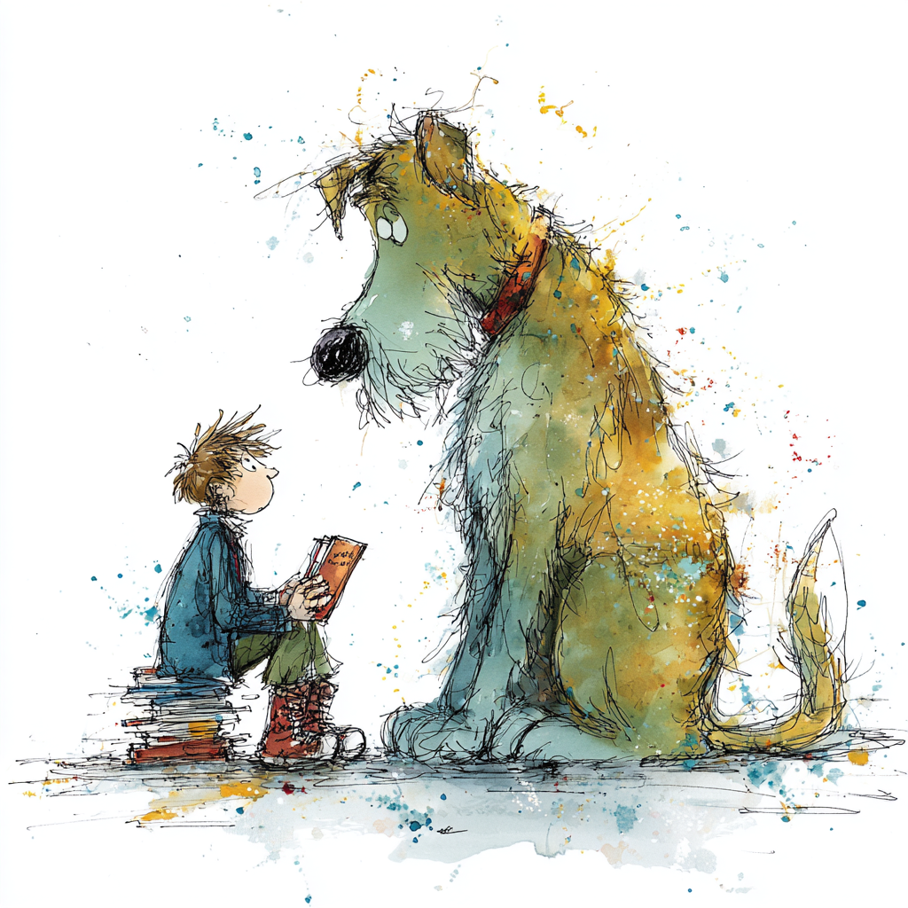 Quentin Blake Boy and Gentle Dog Illustration