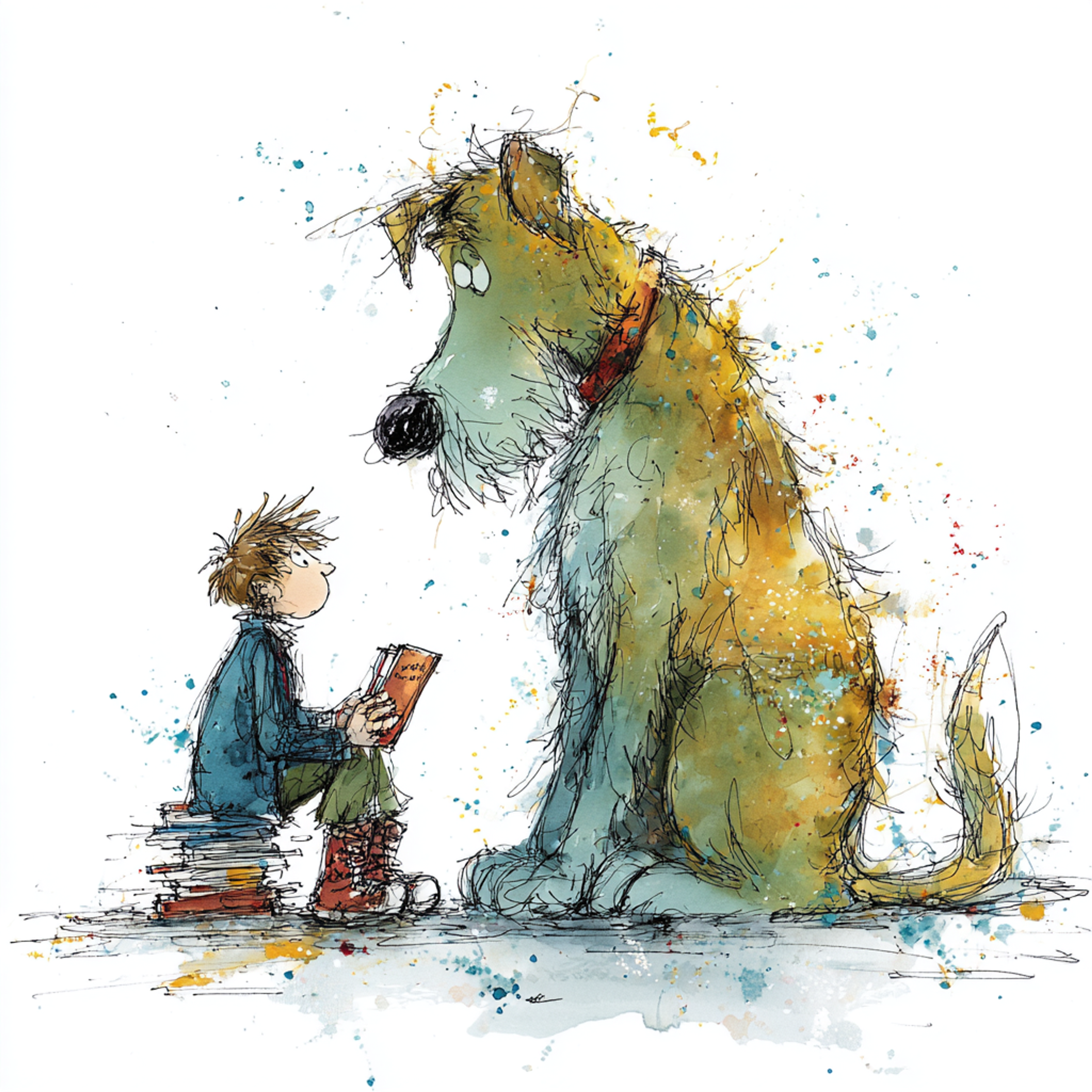Quentin Blake Boy and Gentle Dog Illustration