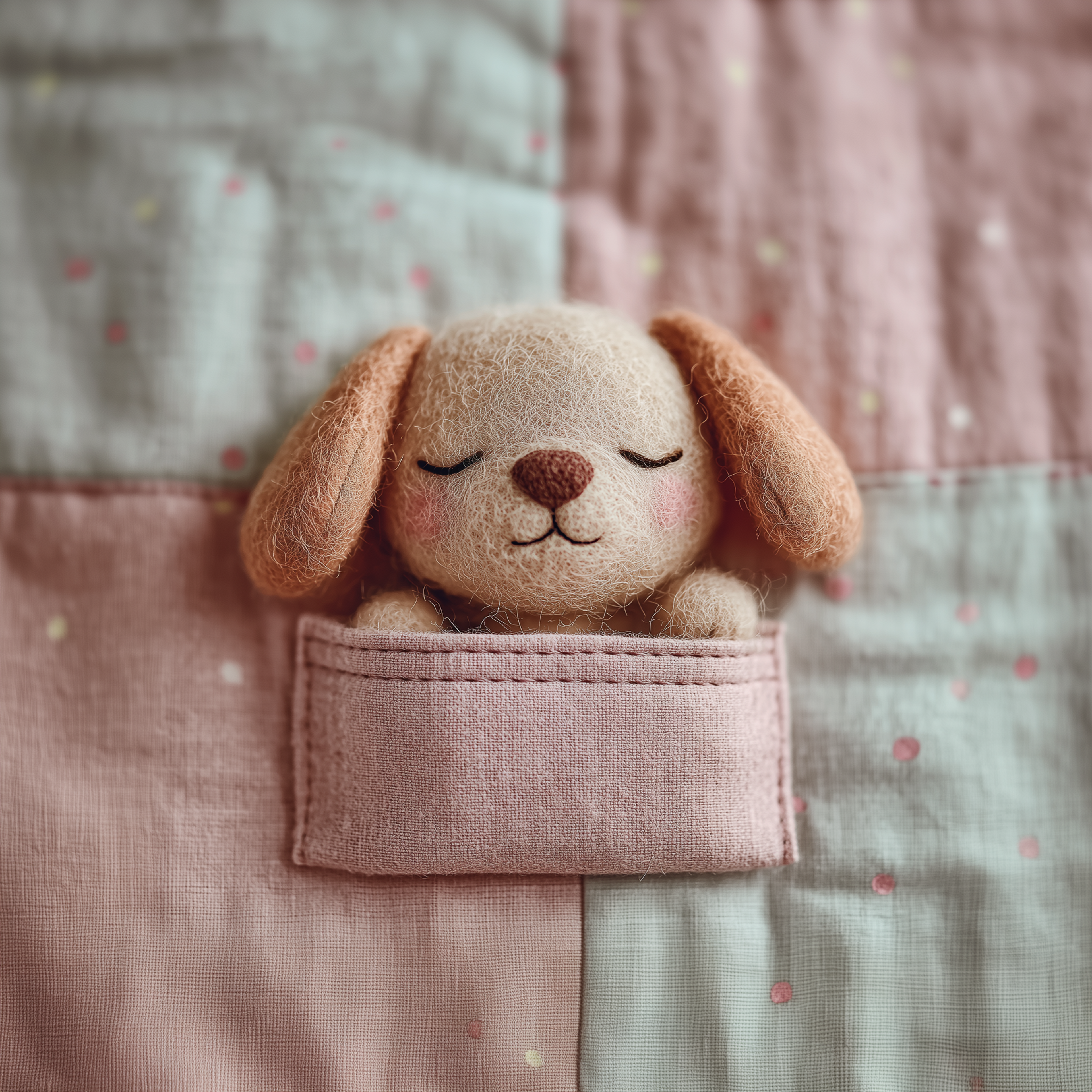 Tiny Sleeping Plush Dog Felt Pocket