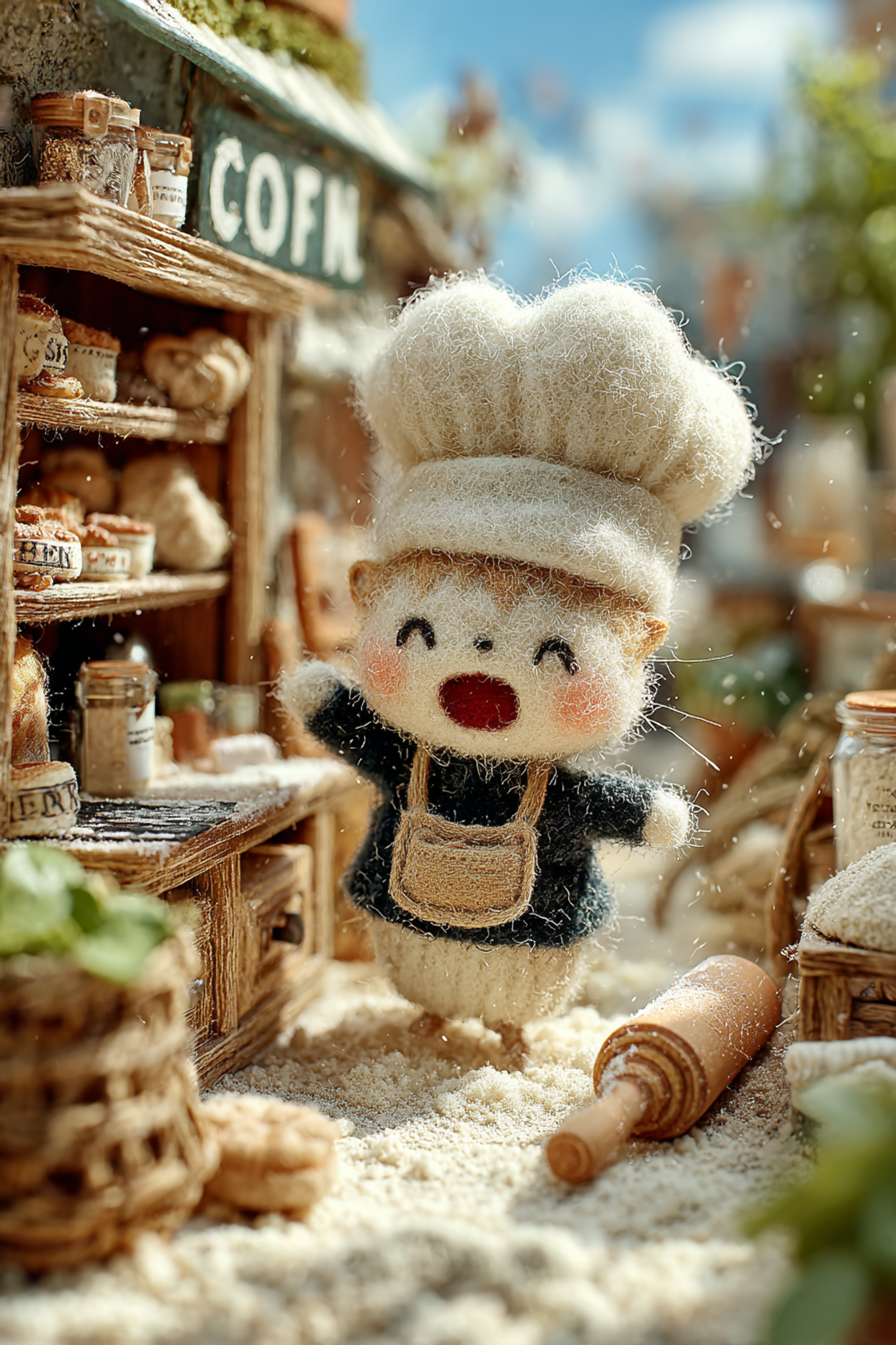Tiny Wool Baby Kitten Baking Scene