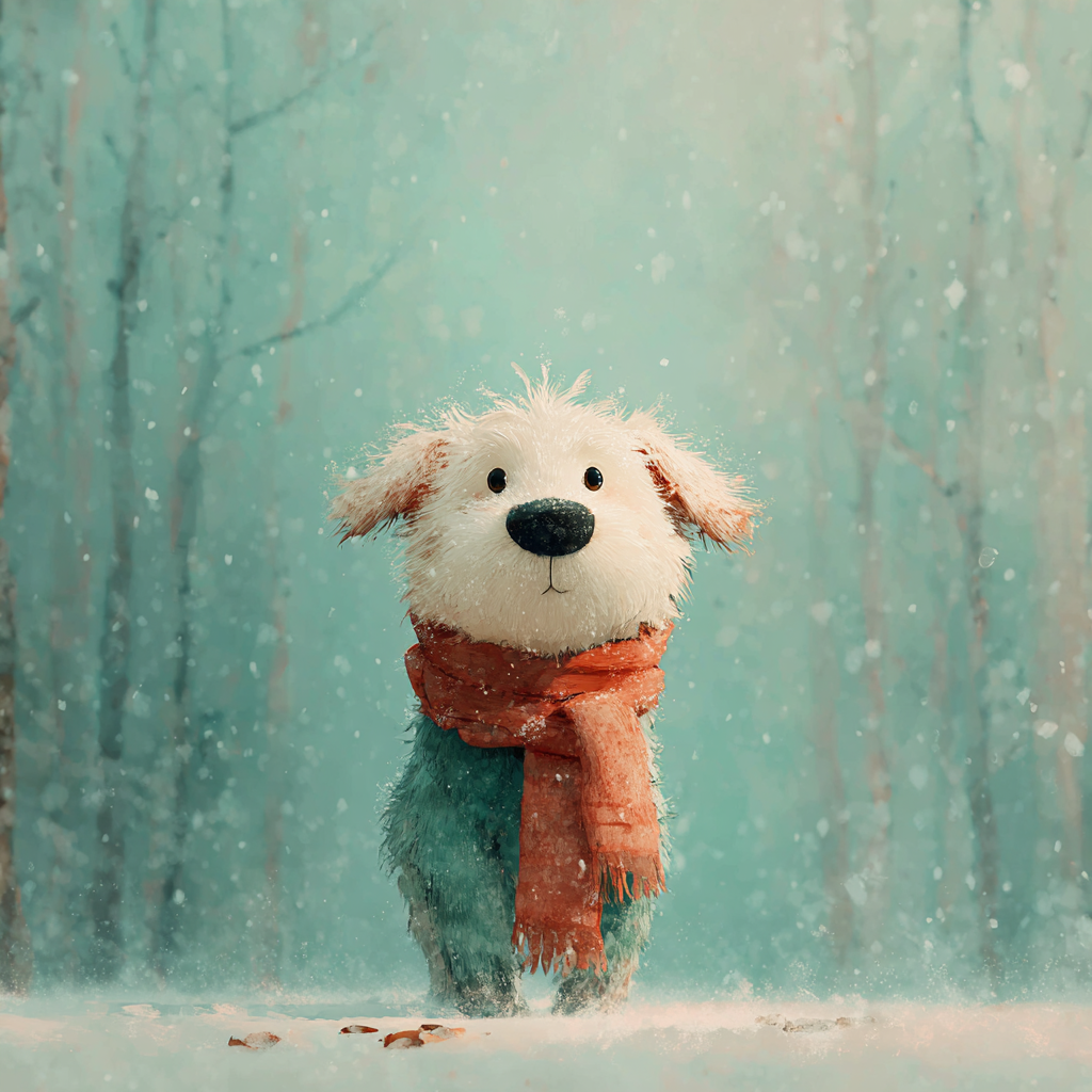 Snowy Baby Dog Scarf Illustration