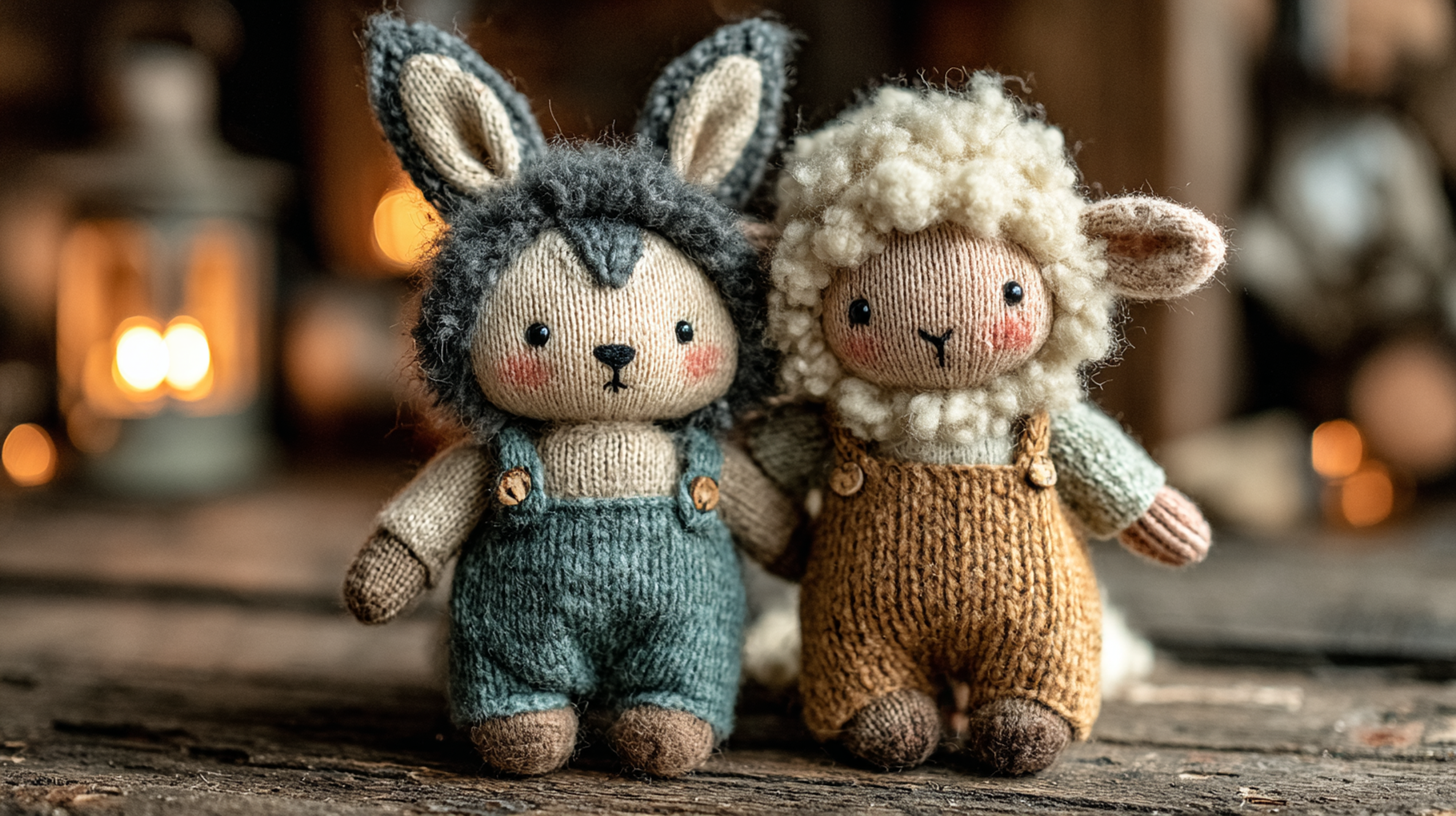Plush Wolf and Sheep Friendship Photo