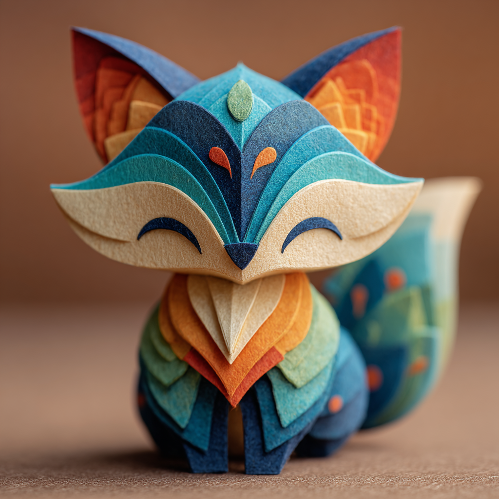 Intricate Baby Fox Papercraft Sculpture
