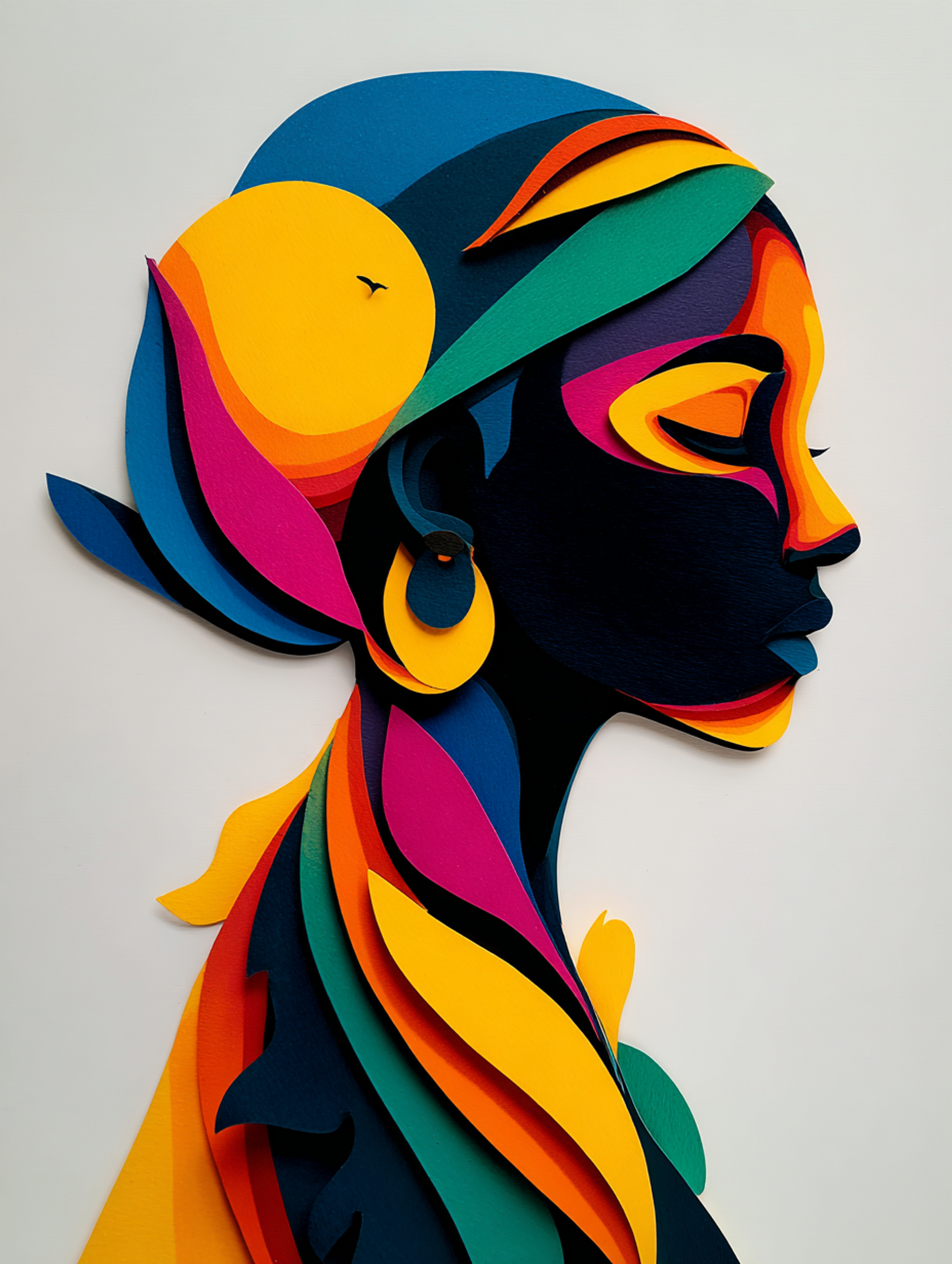 Layered Paper Cut Woman Profile Artwork