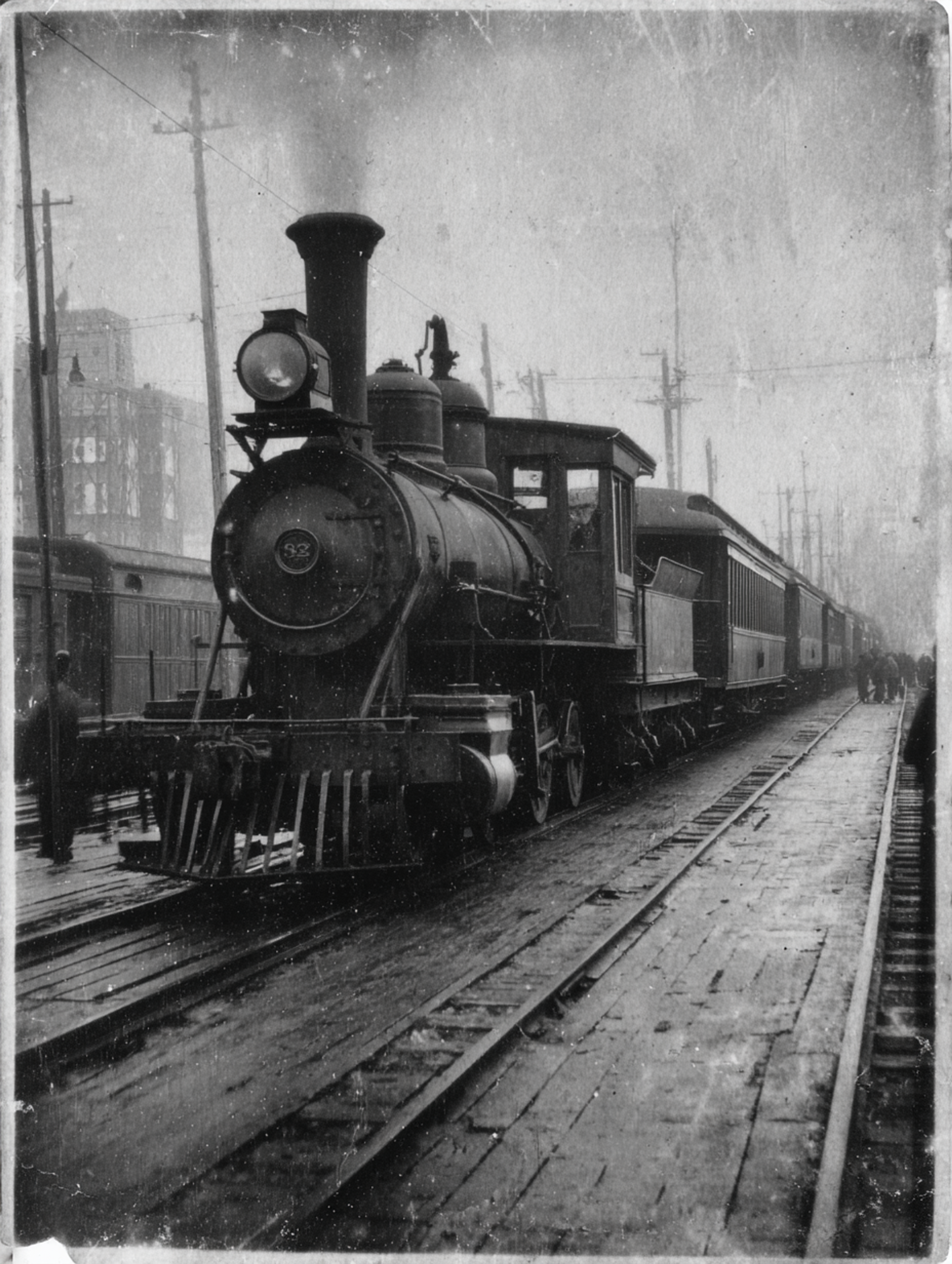 Antique Black and White Steam Locomotive Photograph