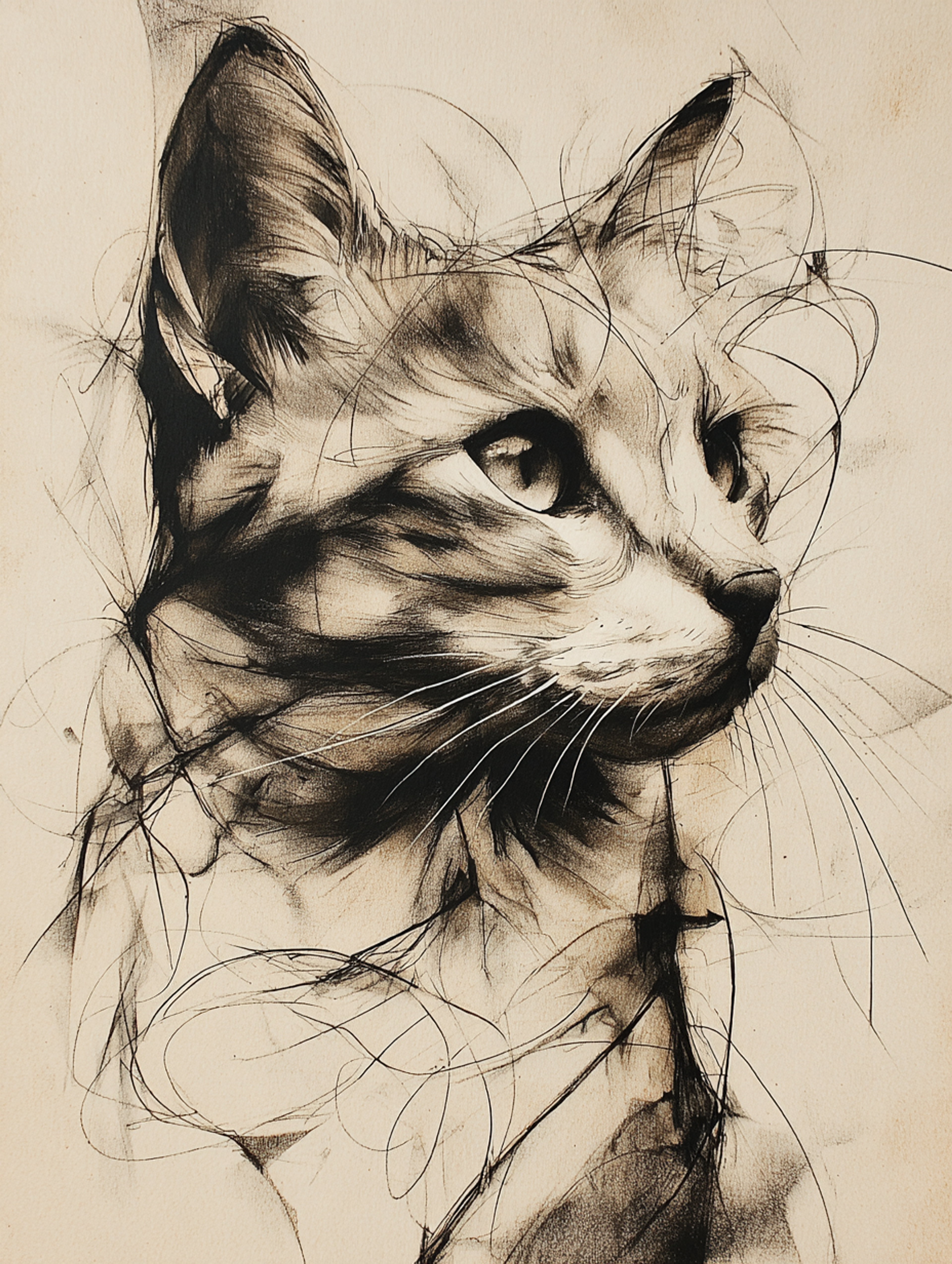 Expressive Charcoal Cat Sketch