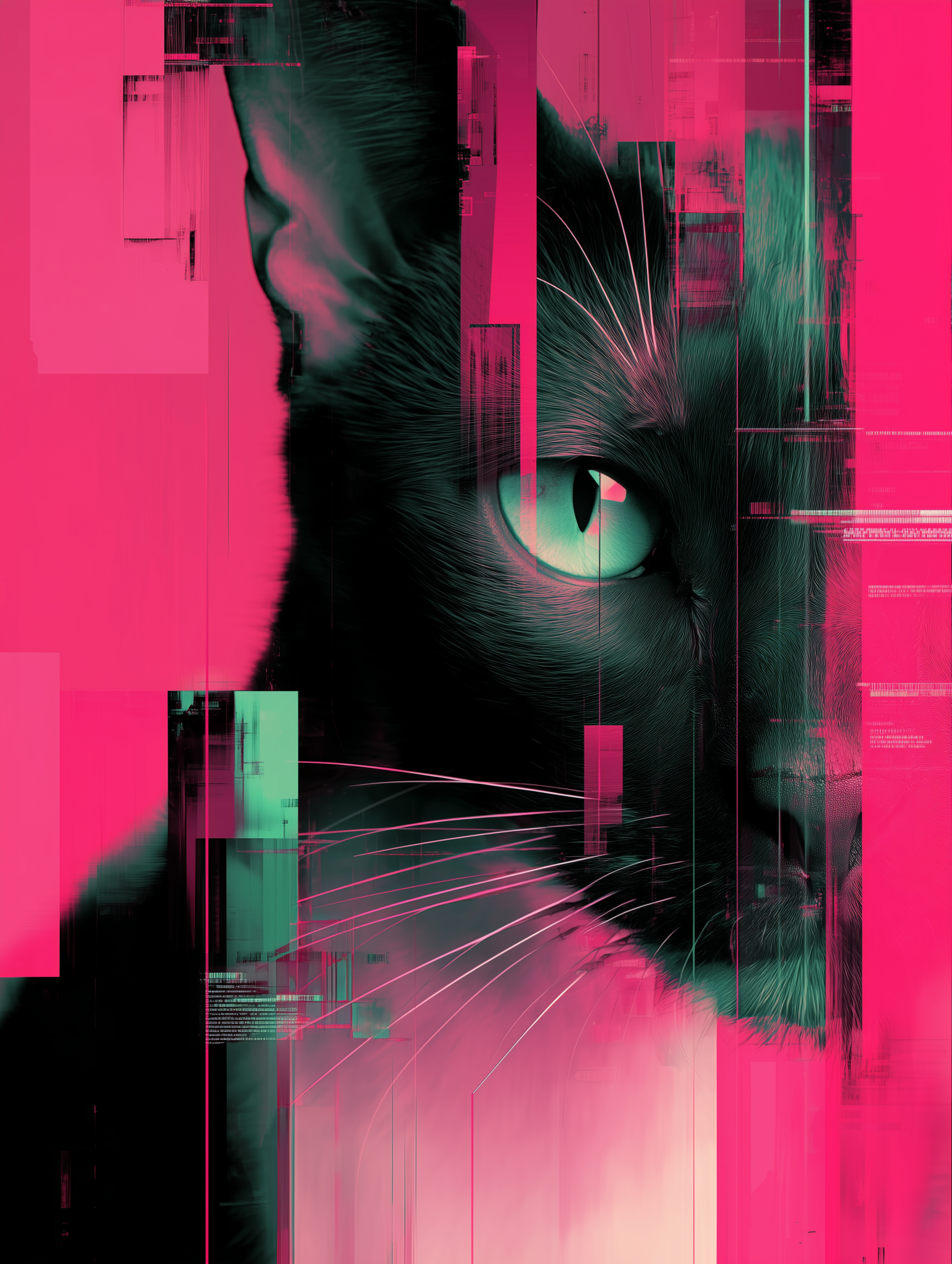 Neon Glitch Cat Artwork