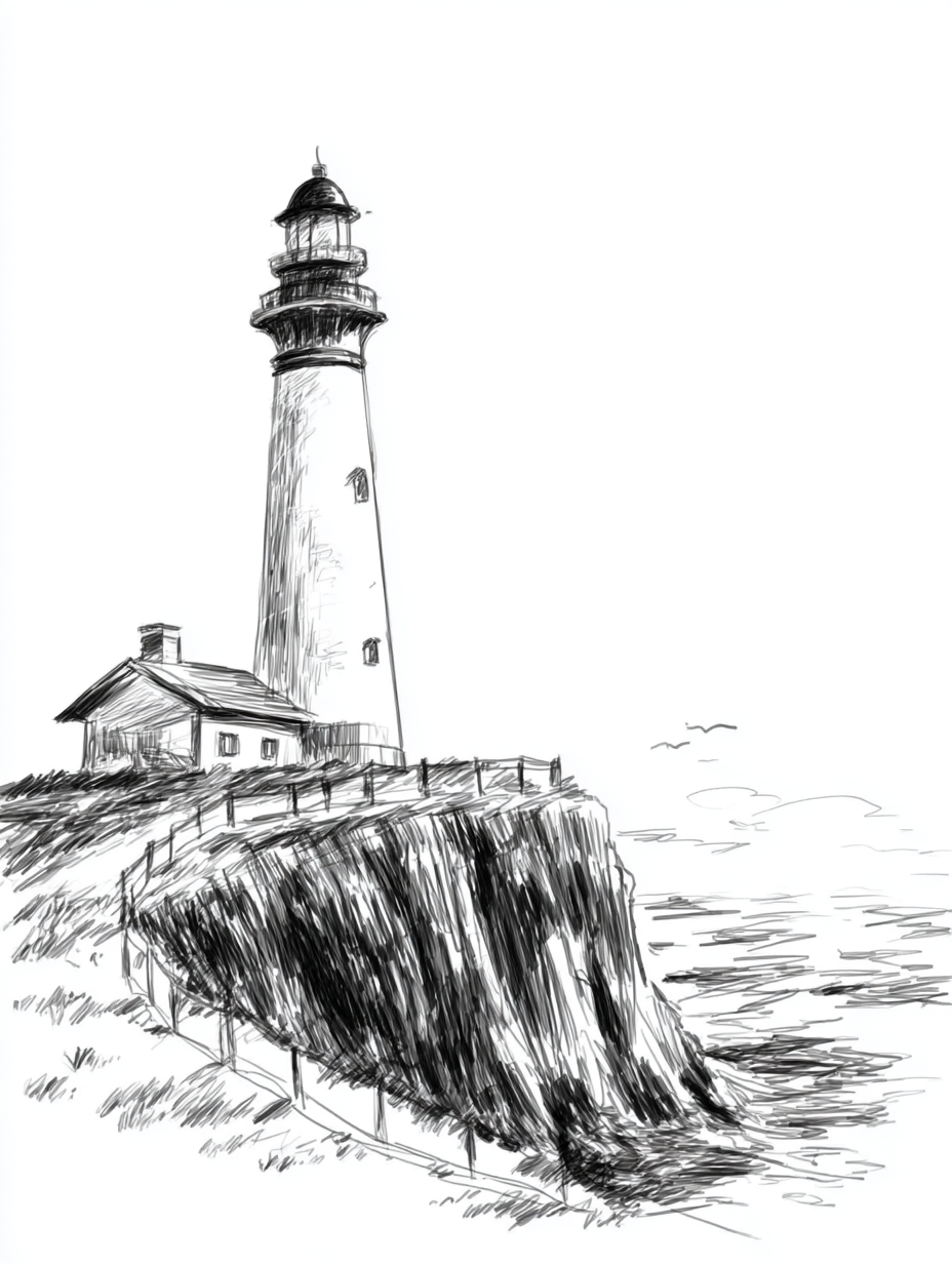 Pencil Lighthouse on a Cliff Sketch