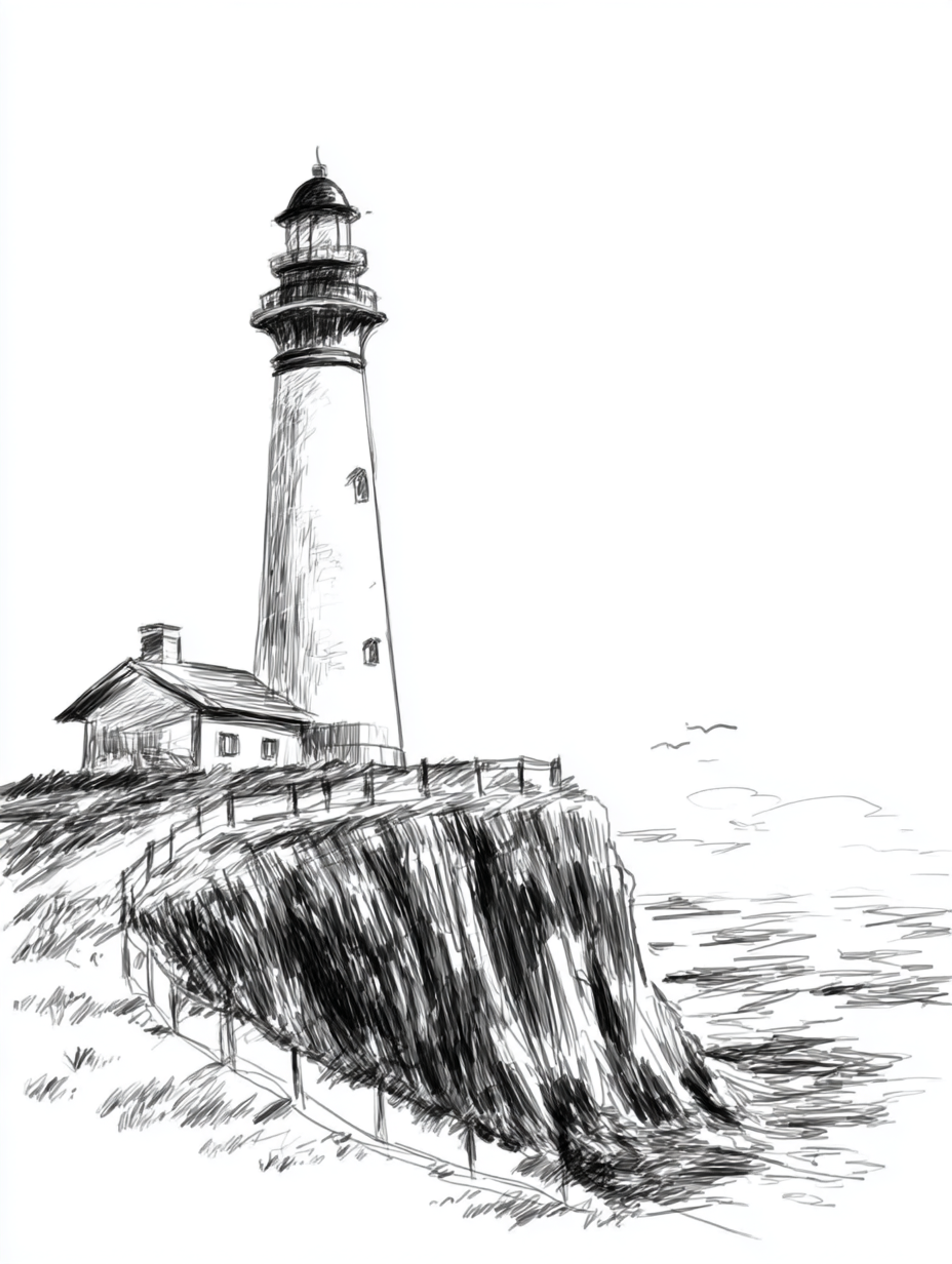 Pencil Lighthouse on a Cliff Sketch