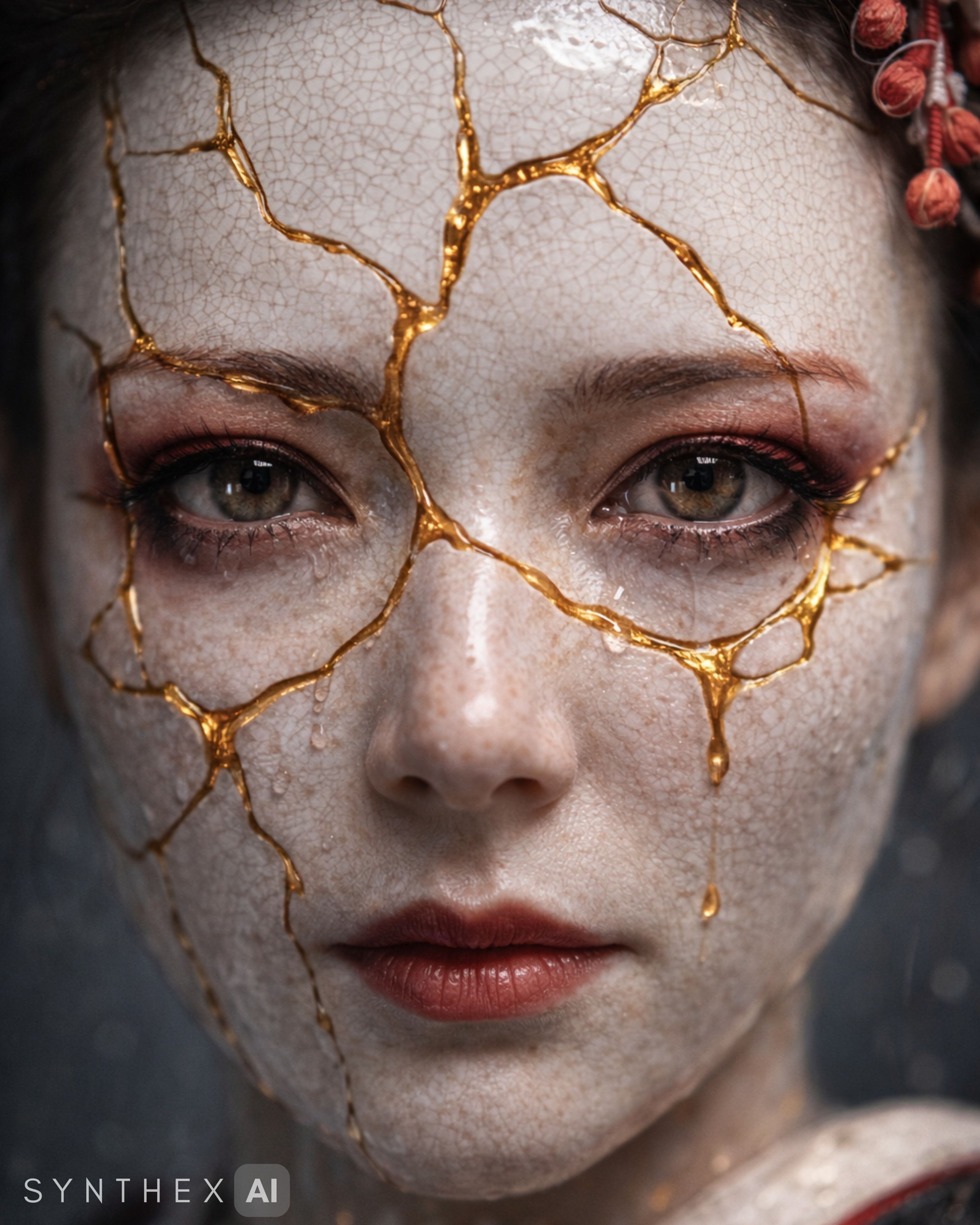 Generate Kintsugi Porcelain Geisha Portraits