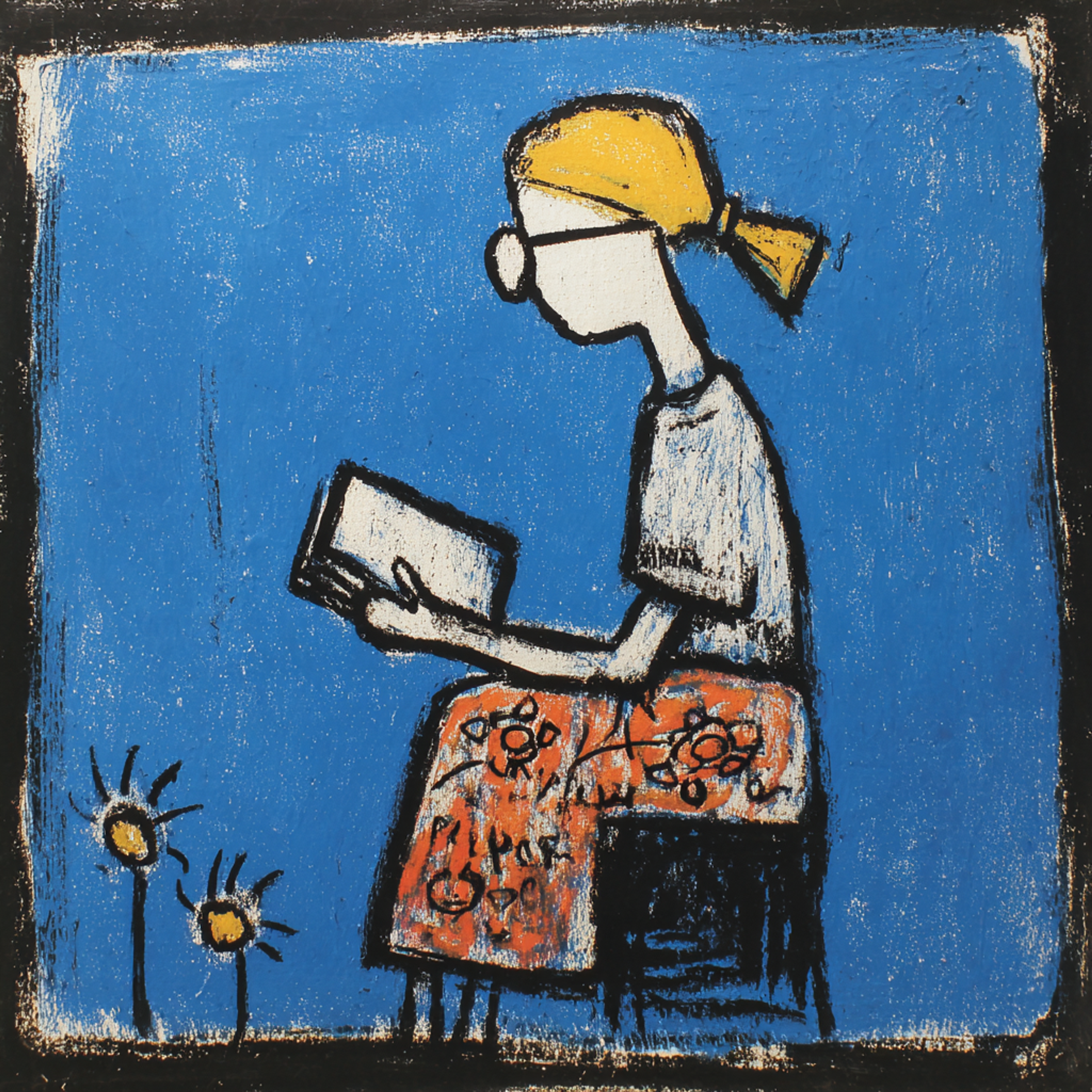 Bold Outline Woman Reading a Book Illustration