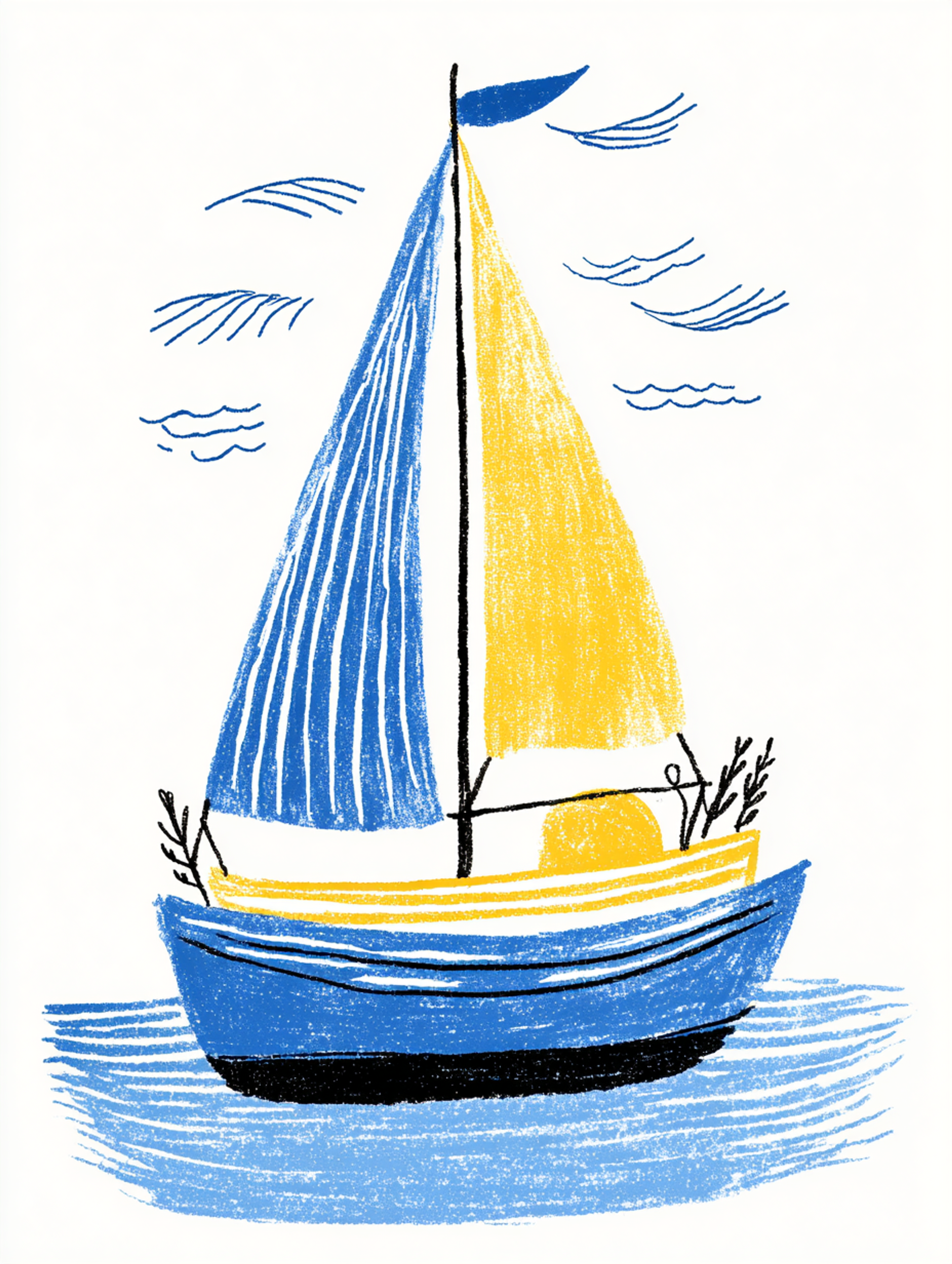Naive Colored Pencil Simple Sailboat Sketch
