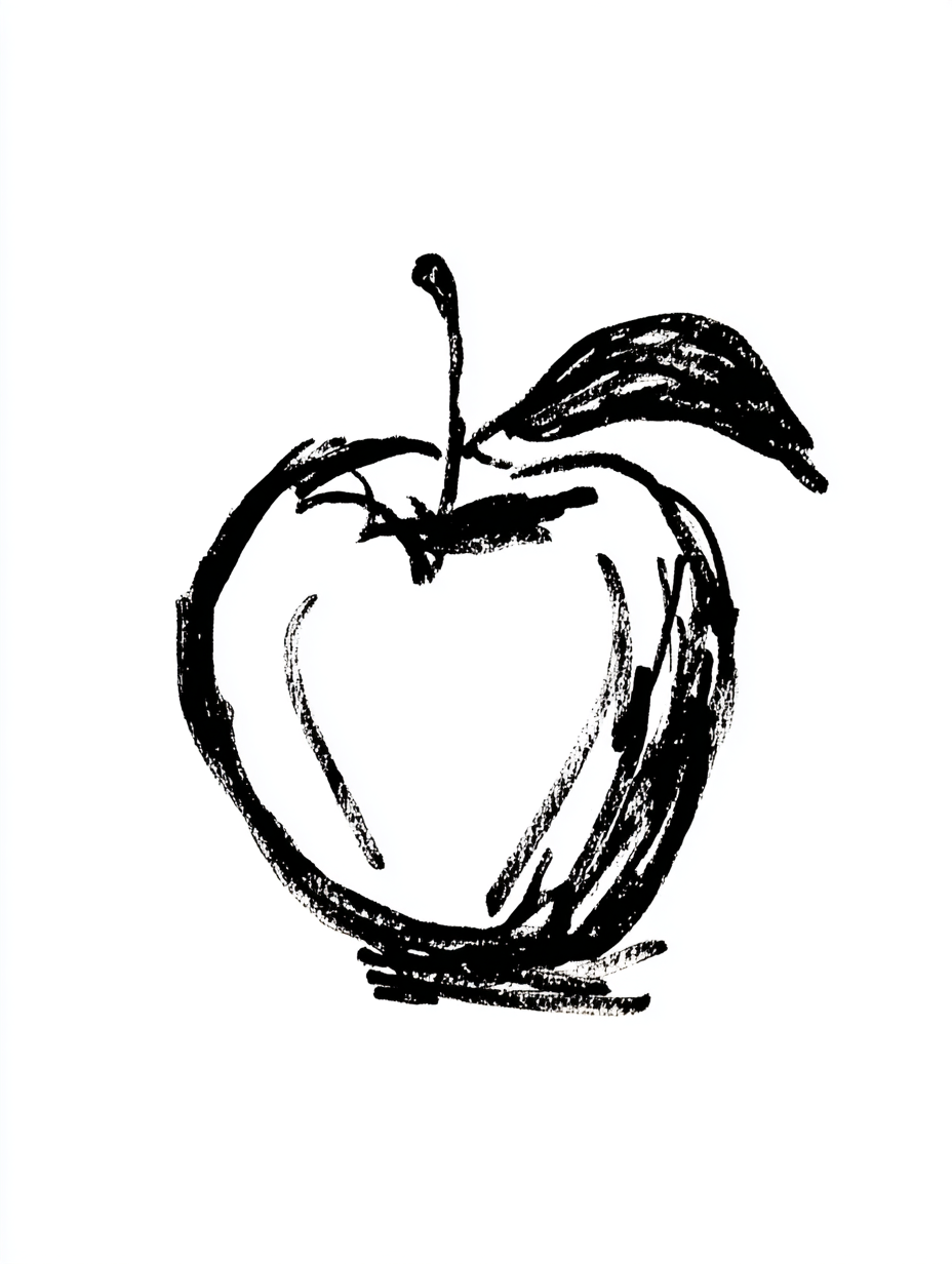 Rough Black Marker Single Apple Sketch