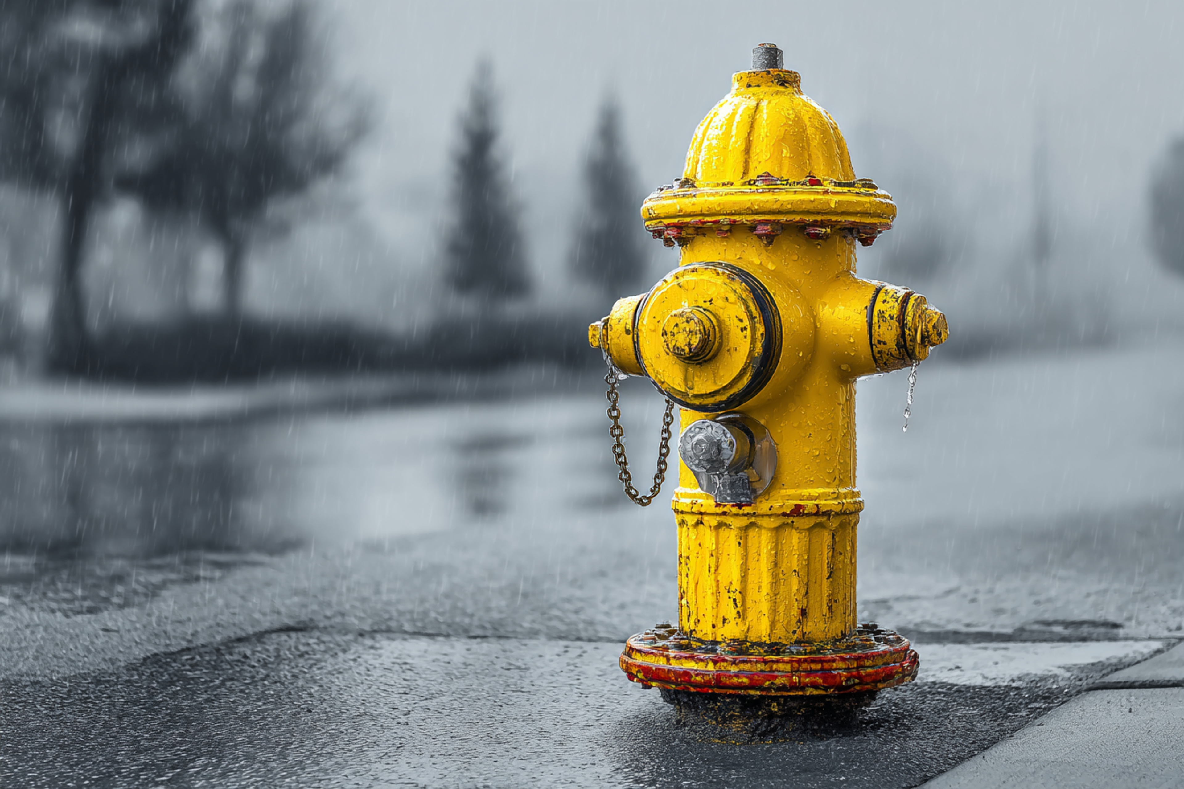 Selective Color Rainy Fire Hydrant Photo