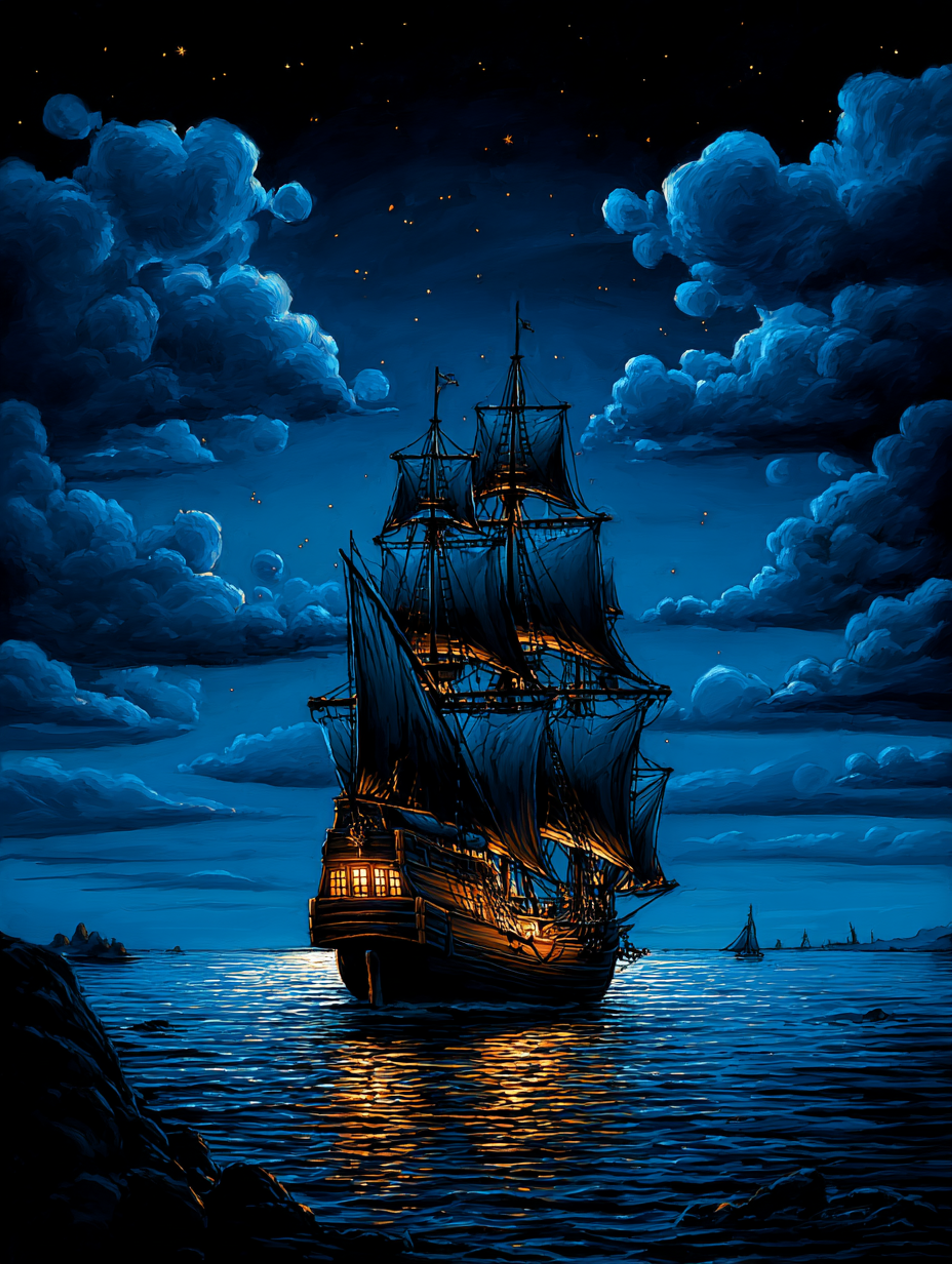Enchanting Digital Ship on the Sea Painting