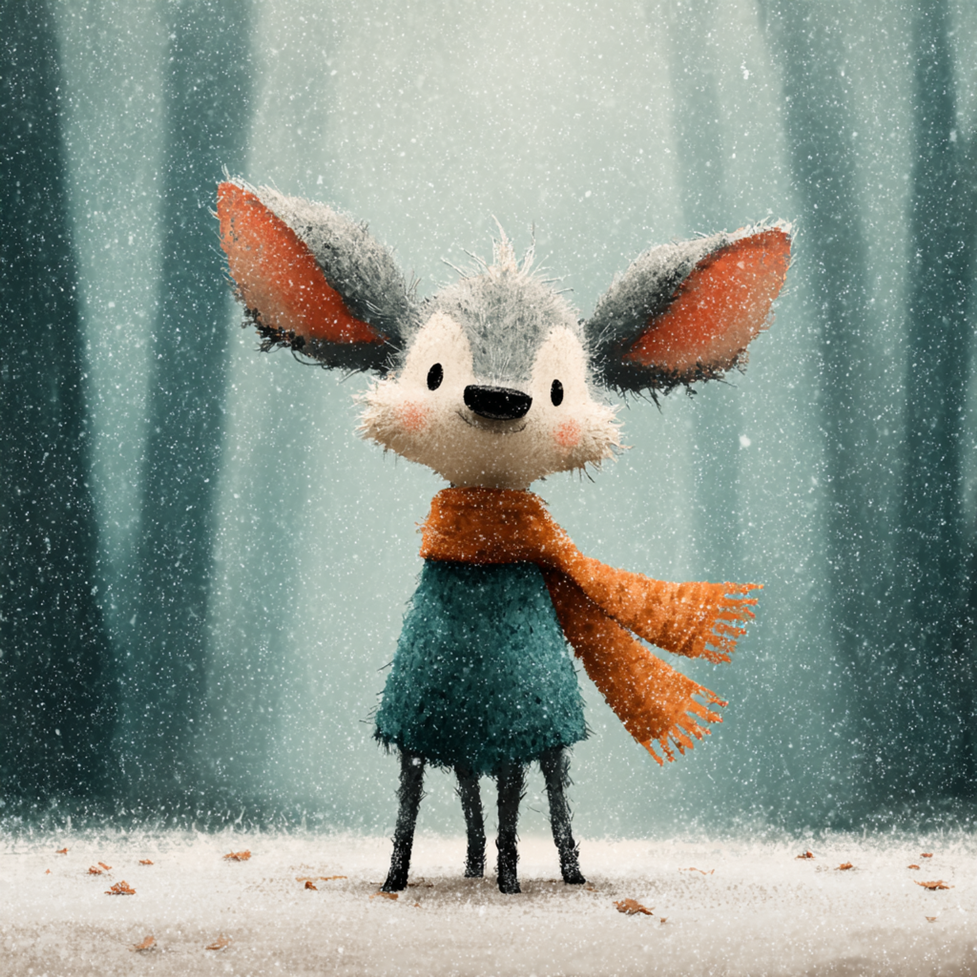 Snowy Baby Cute Baby Reindeer with Oversized Scarf Scarf Illustration